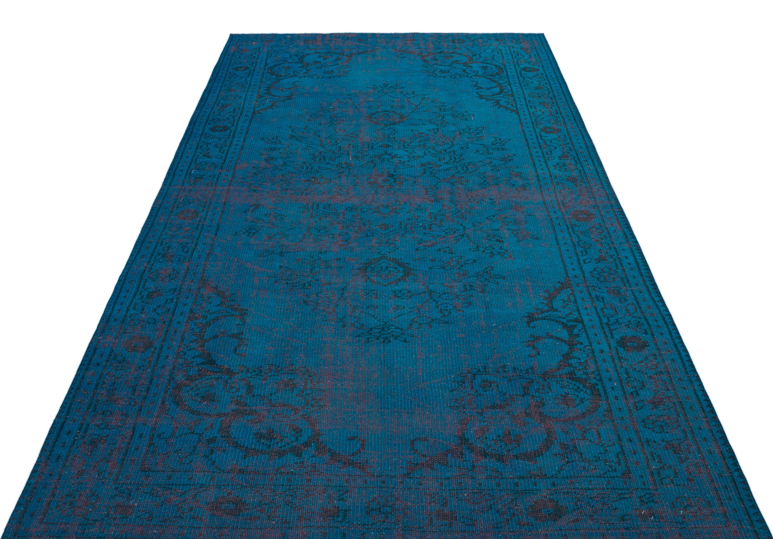 Turquoise  Over Dyed Vintage Rug 4'11'' x 8'1'' ft 151 x 247 cm