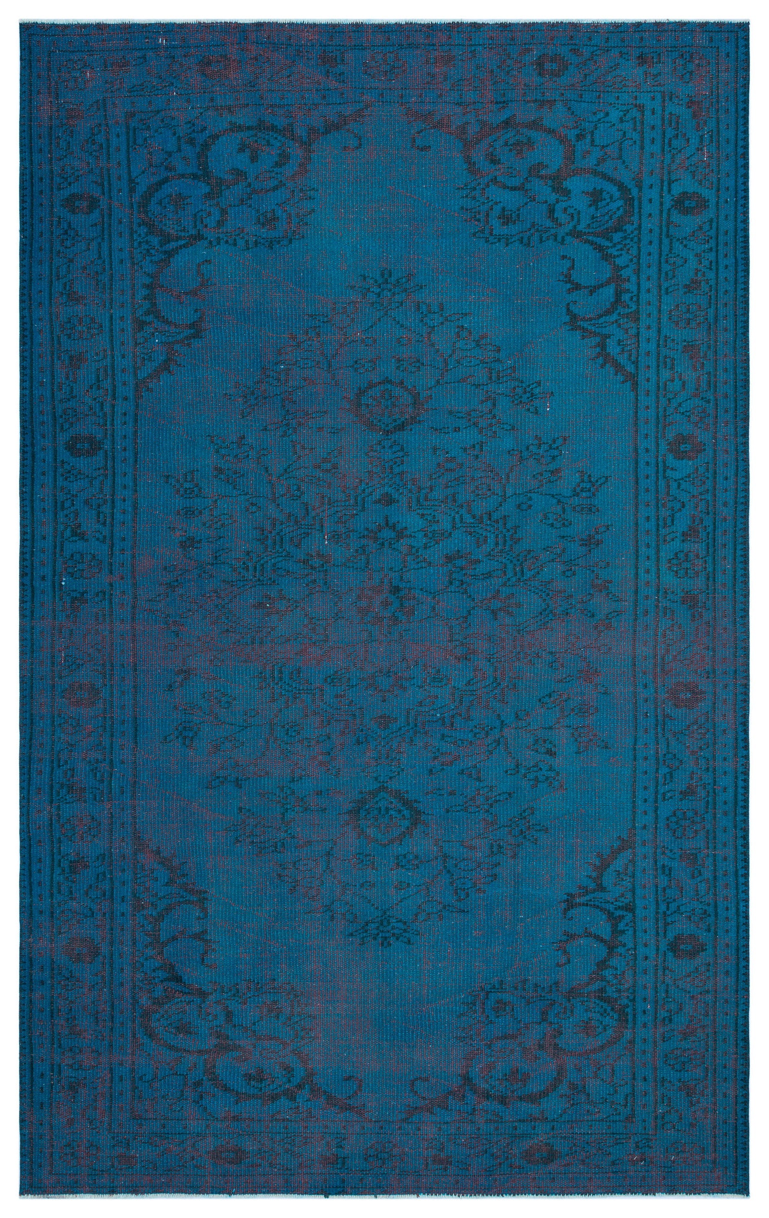 Turquoise  Over Dyed Vintage Rug 4'11'' x 8'1'' ft 151 x 247 cm