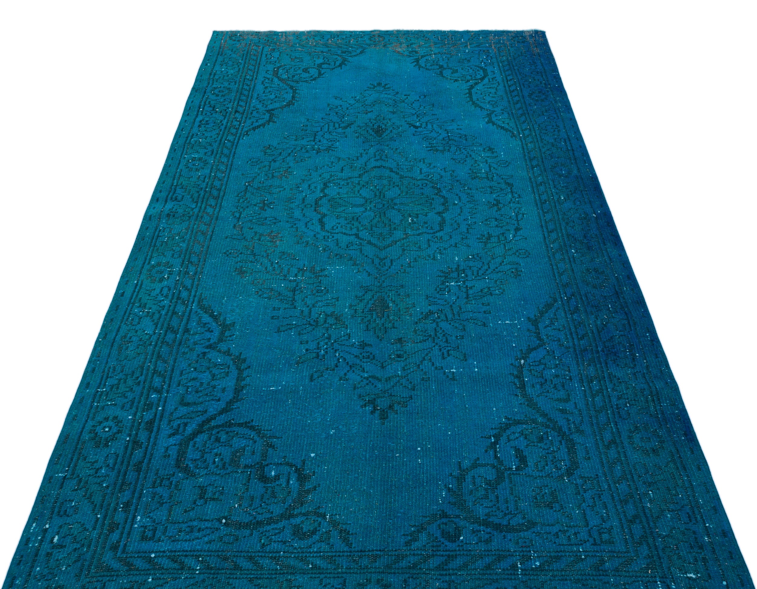Turquoise  Over Dyed Vintage Rug 4'8'' x 8'10'' ft 141 x 268 cm