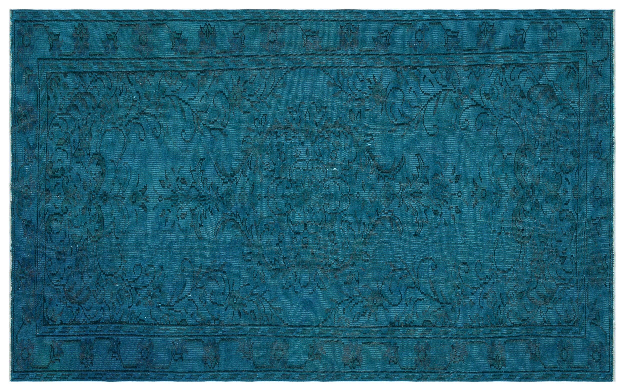 Turquoise  Over Dyed Vintage Rug 5'3'' x 8'6'' ft 160 x 259 cm