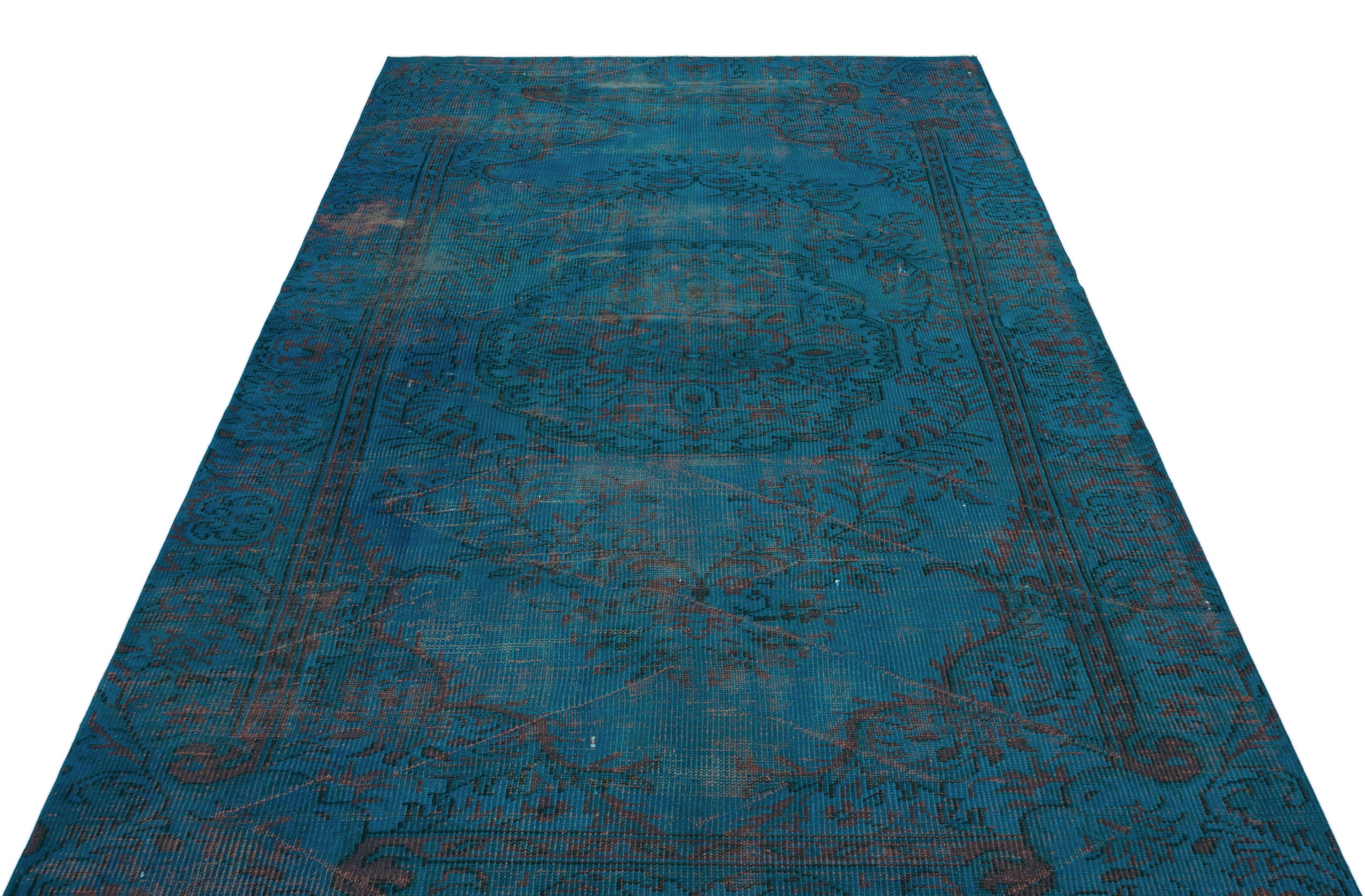 Turquoise  Over Dyed Vintage Rug 5'2'' x 7'9'' ft 158 x 235 cm