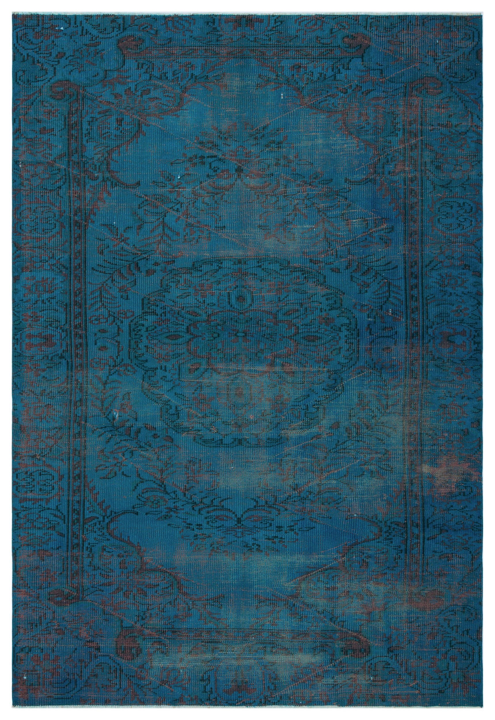 Turquoise  Over Dyed Vintage Rug 5'2'' x 7'9'' ft 158 x 235 cm