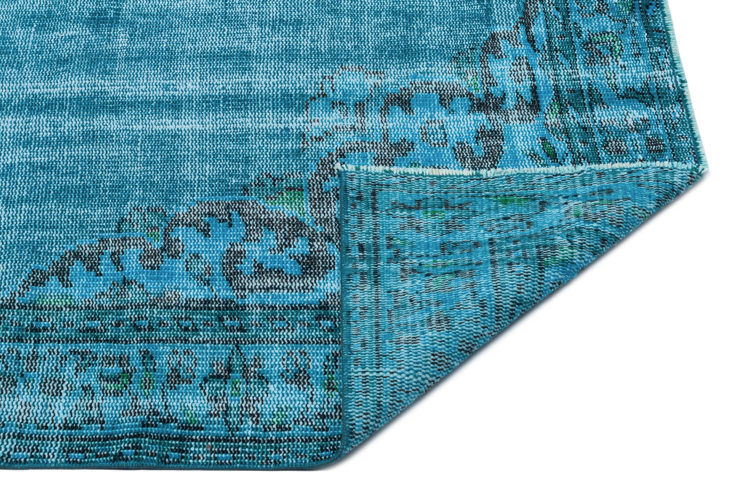 Turquoise  Over Dyed Vintage Rug 5'9'' x 9'8'' ft 176 x 295 cm