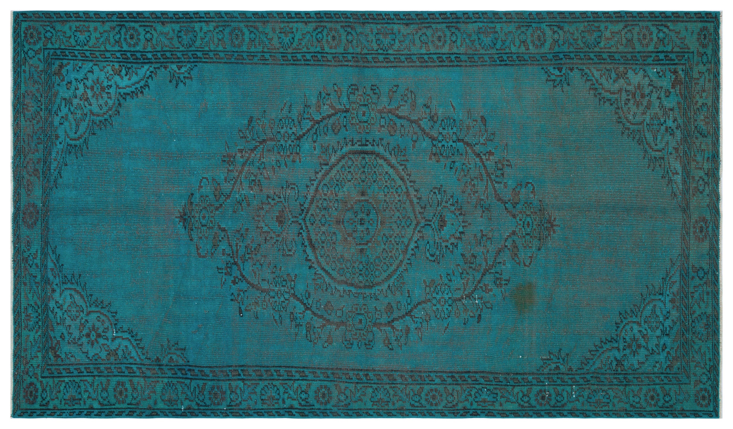 Turquoise  Over Dyed Vintage Rug 5'2'' x 9'0'' ft 157 x 275 cm