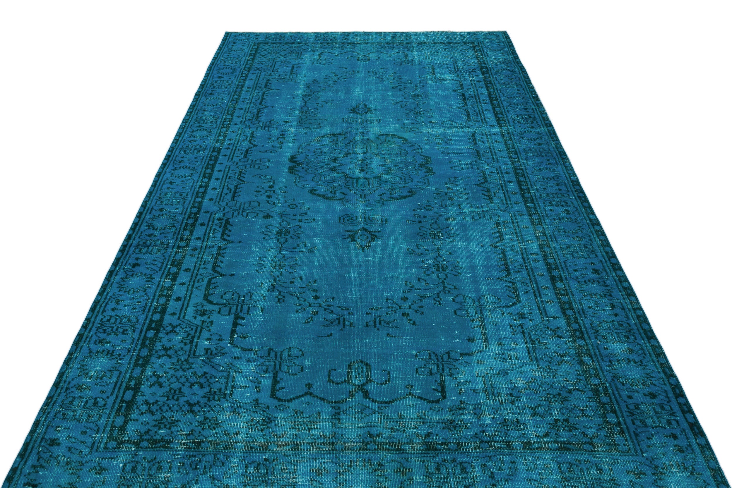 Turquoise  Over Dyed Vintage Rug 5'3'' x 8'12'' ft 161 x 274 cm