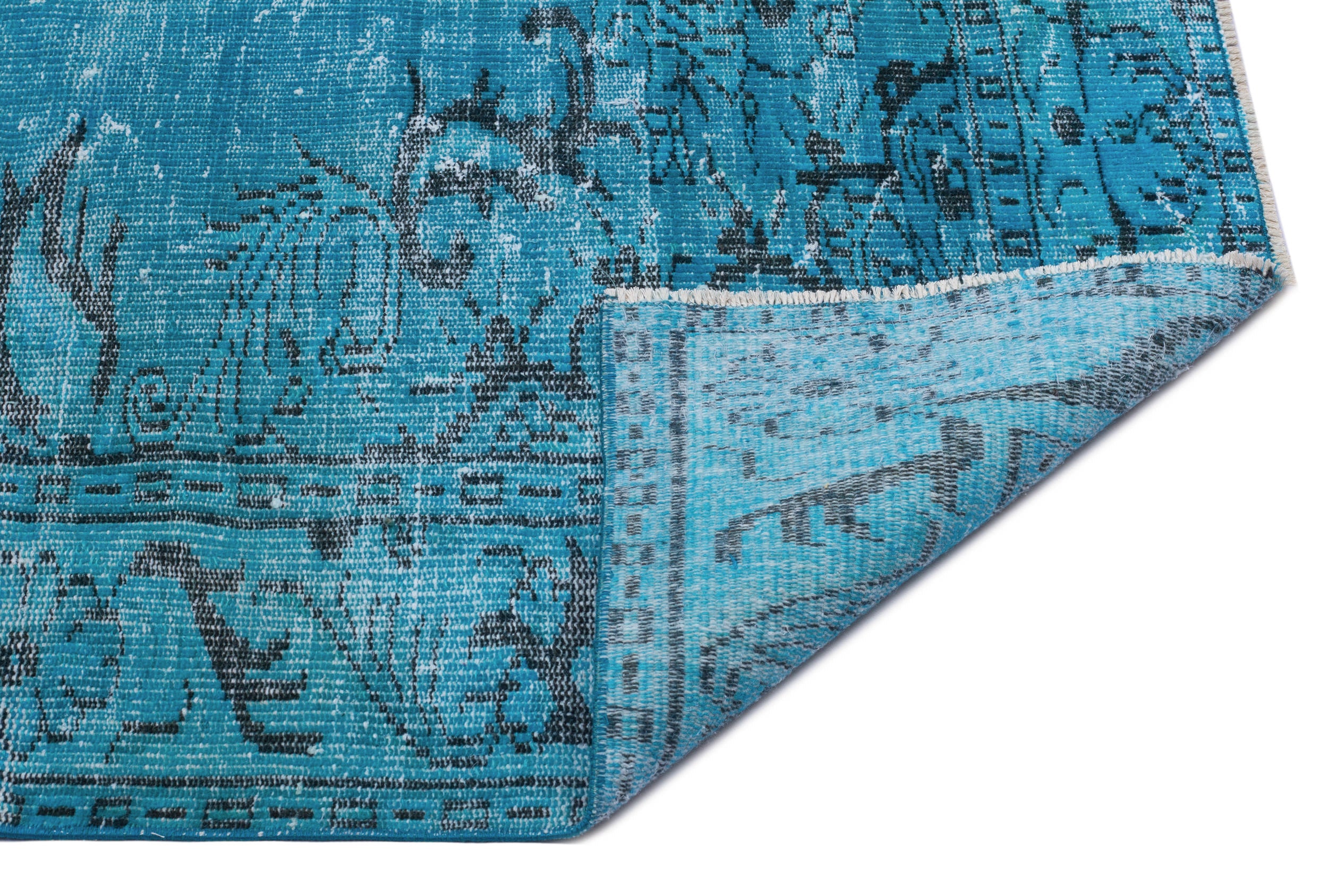 Turquoise  Over Dyed Vintage Rug 6'1'' x 8'11'' ft 186 x 273 cm