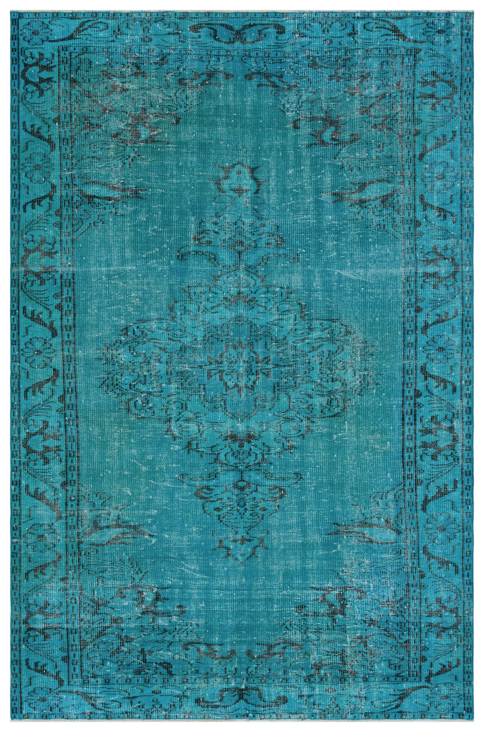 Turquoise  Over Dyed Vintage Rug 6'1'' x 8'11'' ft 186 x 273 cm