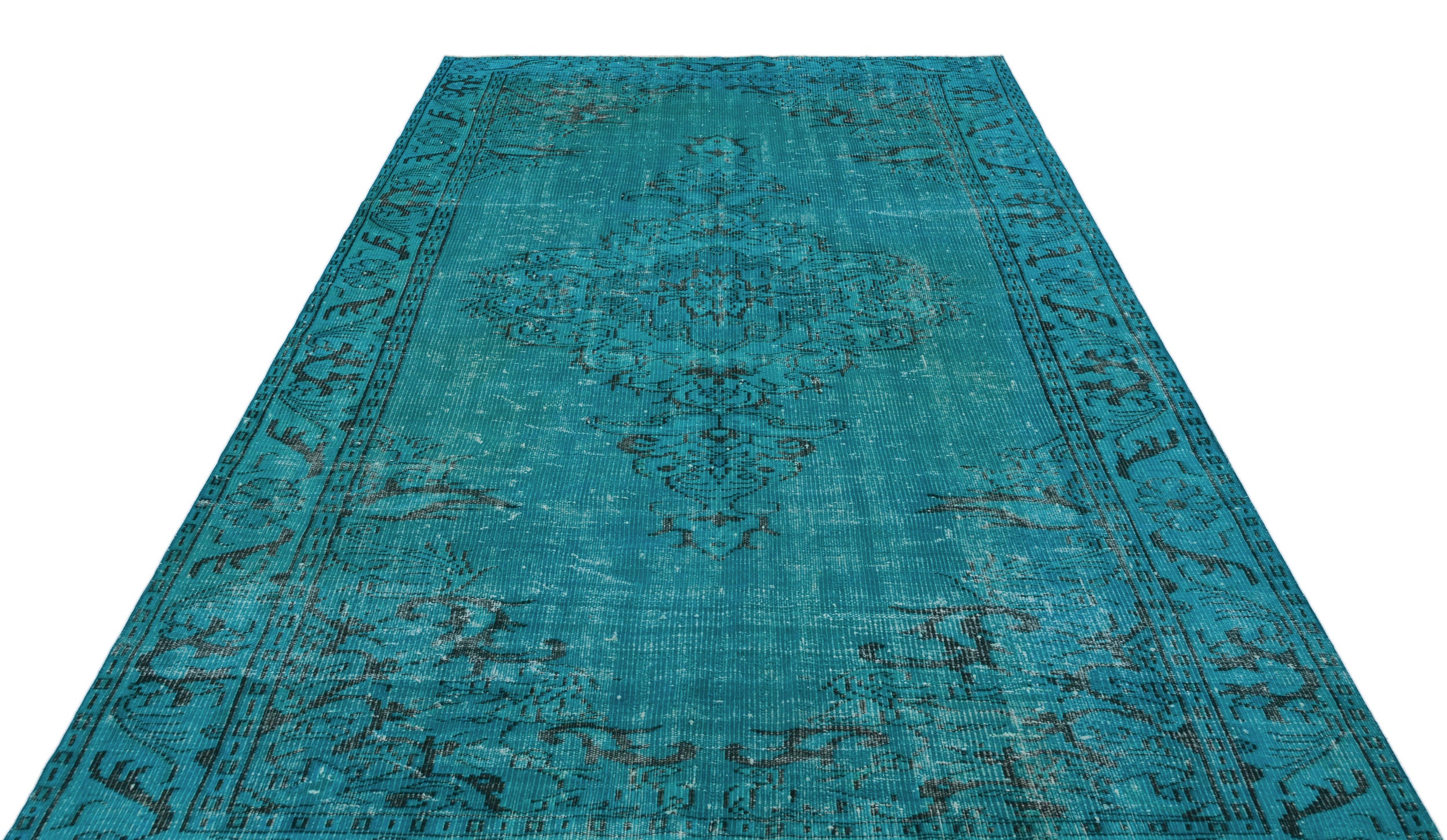 Turquoise  Over Dyed Vintage Rug 6'1'' x 8'11'' ft 186 x 273 cm