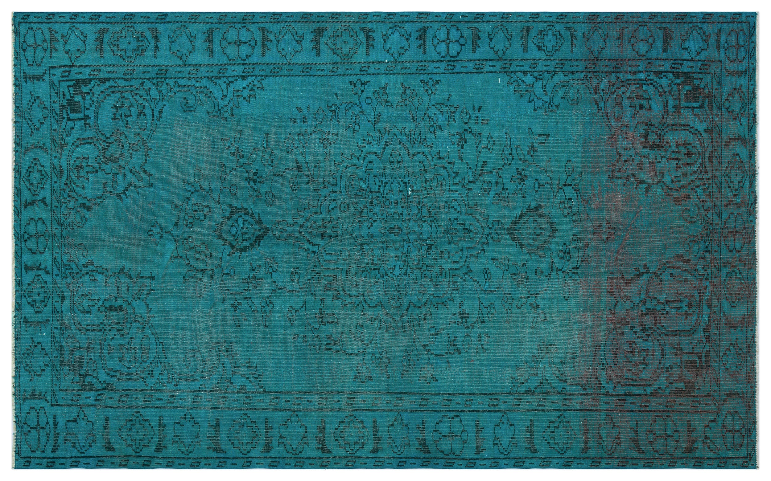 Turquoise  Over Dyed Vintage Rug 5'4'' x 8'8'' ft 162 x 265 cm