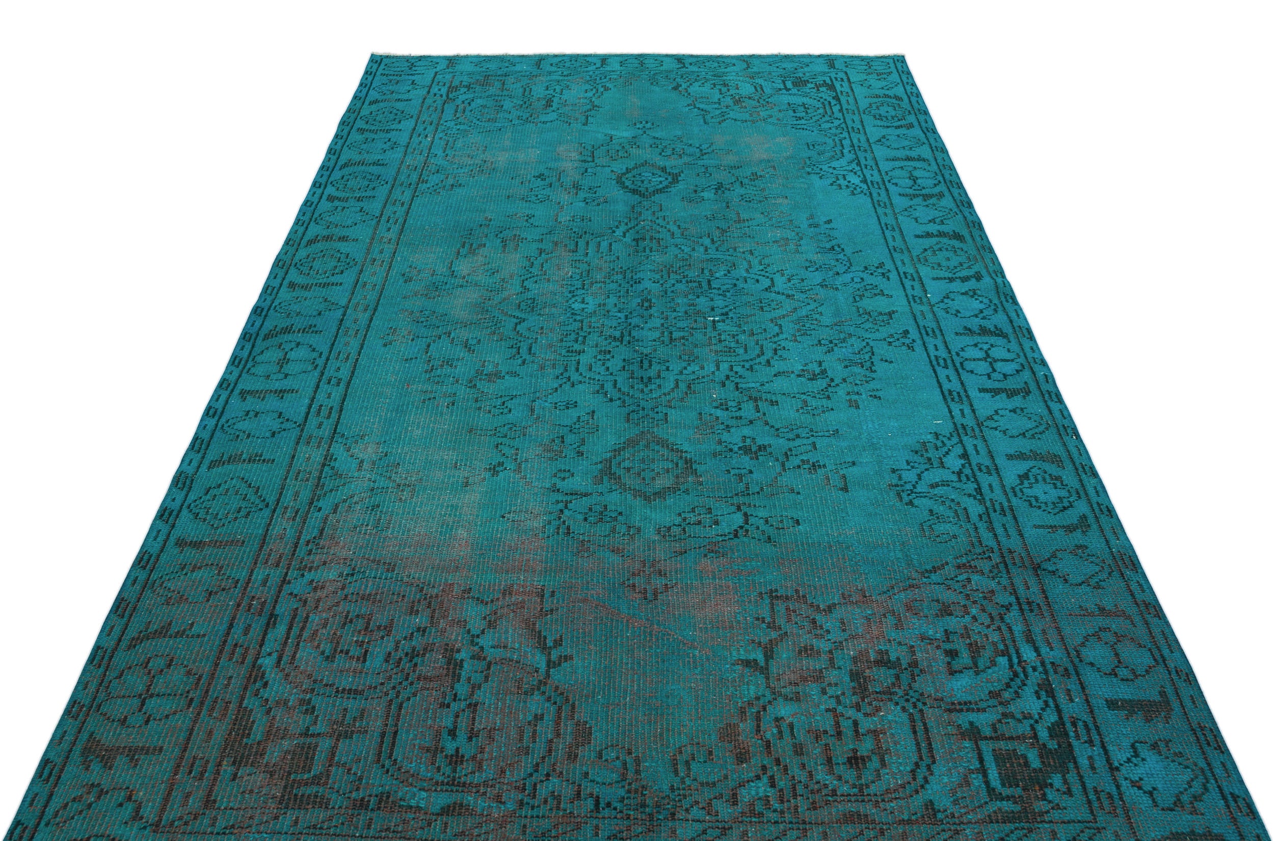 Turquoise  Over Dyed Vintage Rug 5'4'' x 8'8'' ft 162 x 265 cm