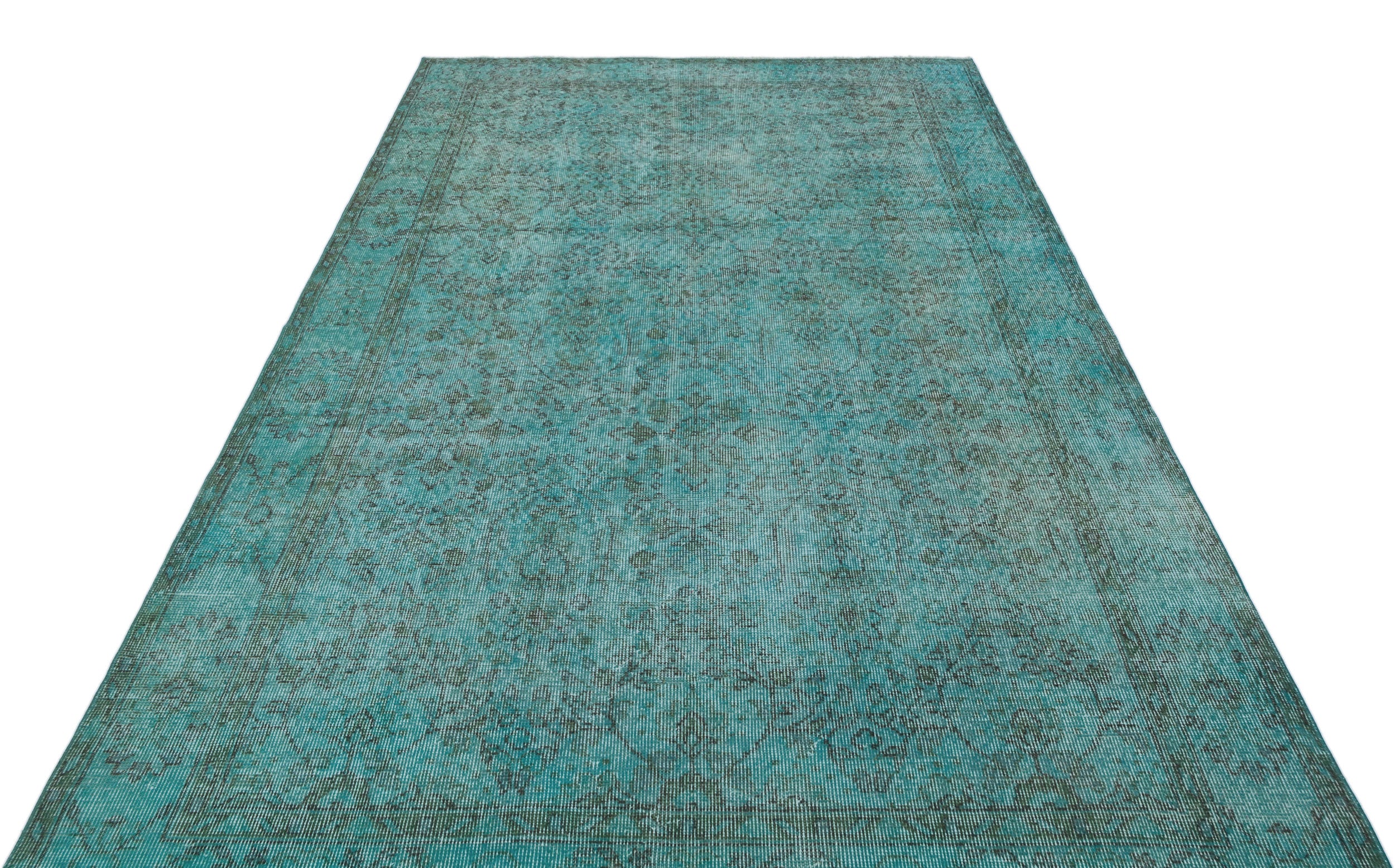 Turquoise  Over Dyed Vintage Rug 5'8'' x 9'0'' ft 172 x 275 cm