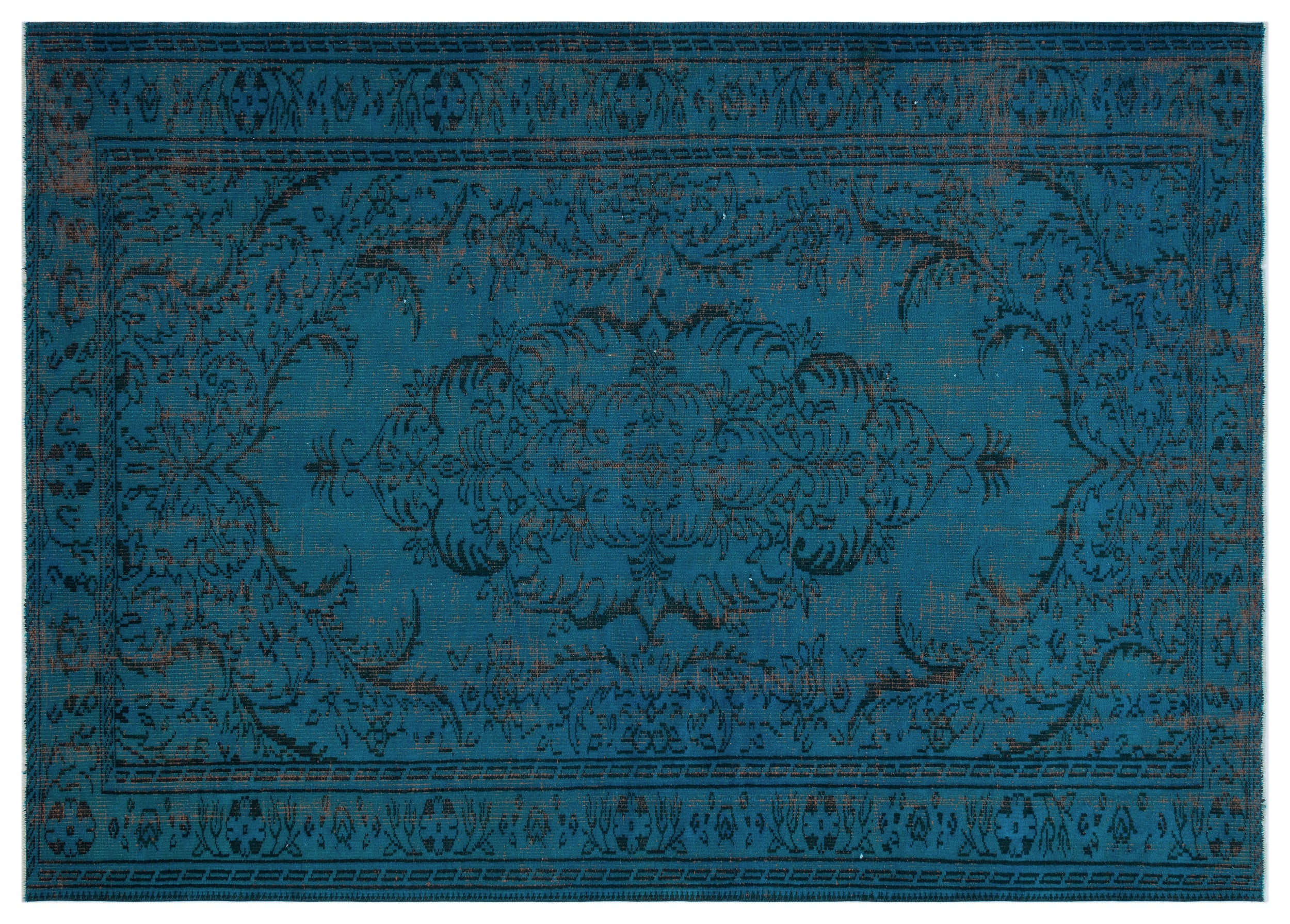 Turquoise  Over Dyed Vintage Rug 6'0'' x 8'4'' ft 183 x 255 cm