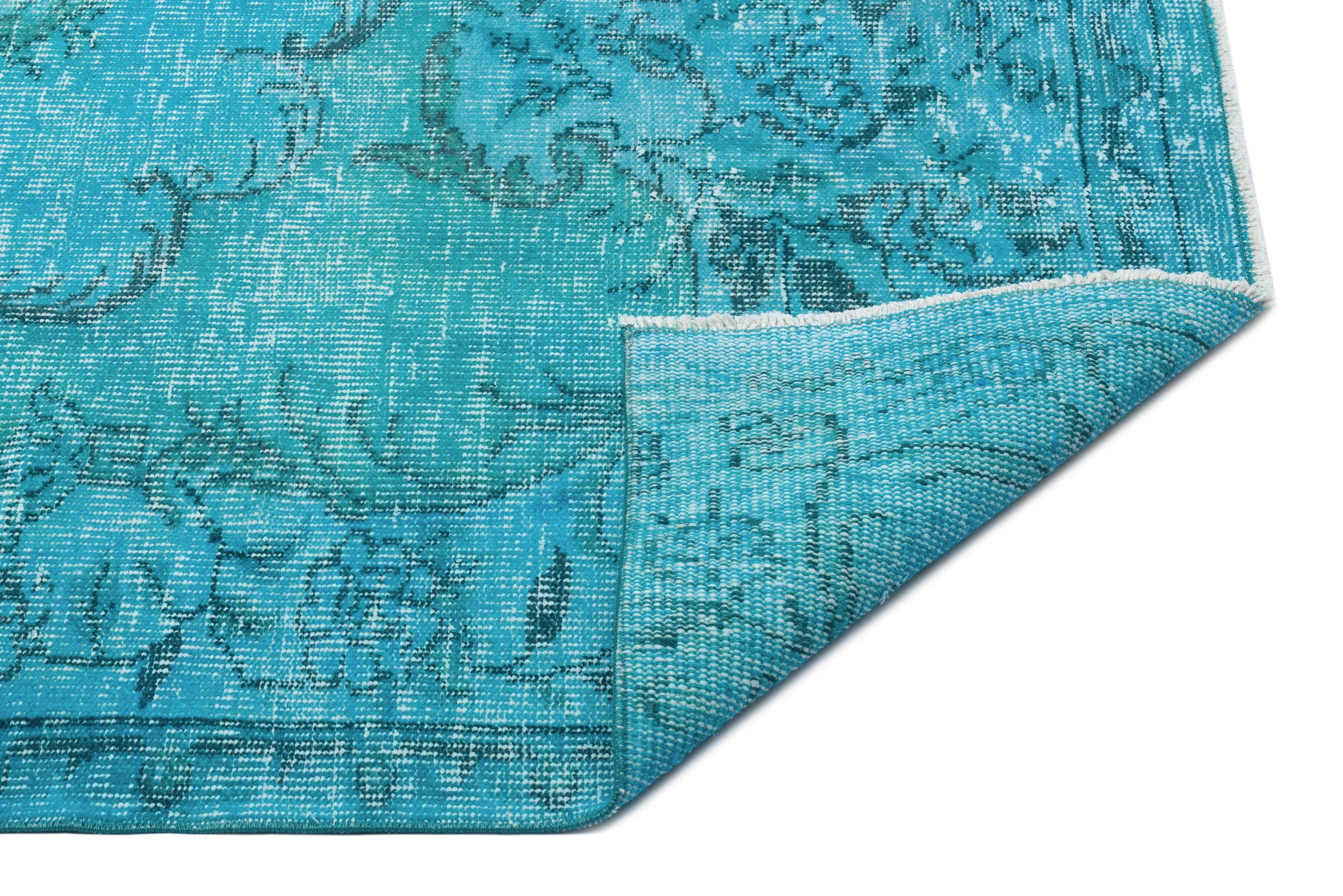Turquoise  Over Dyed Vintage Rug 5'7'' x 9'3'' ft 170 x 281 cm