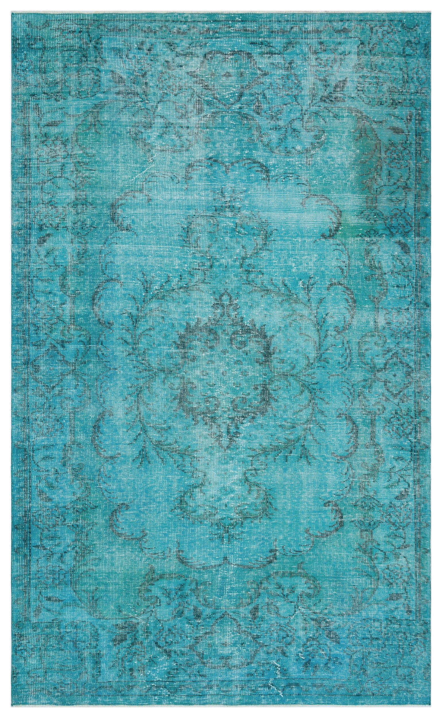 Turquoise  Over Dyed Vintage Rug 5'7'' x 9'3'' ft 170 x 281 cm