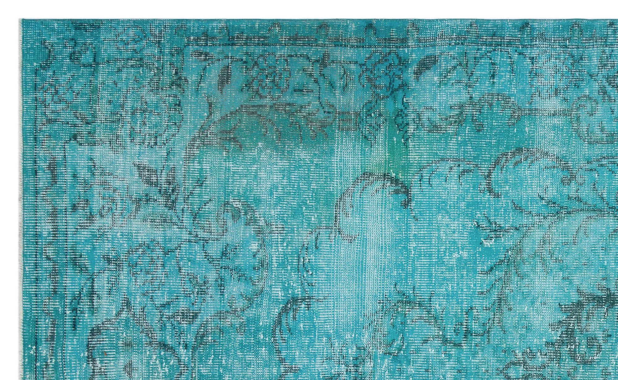 Turquoise  Over Dyed Vintage Rug 5'7'' x 9'3'' ft 170 x 281 cm