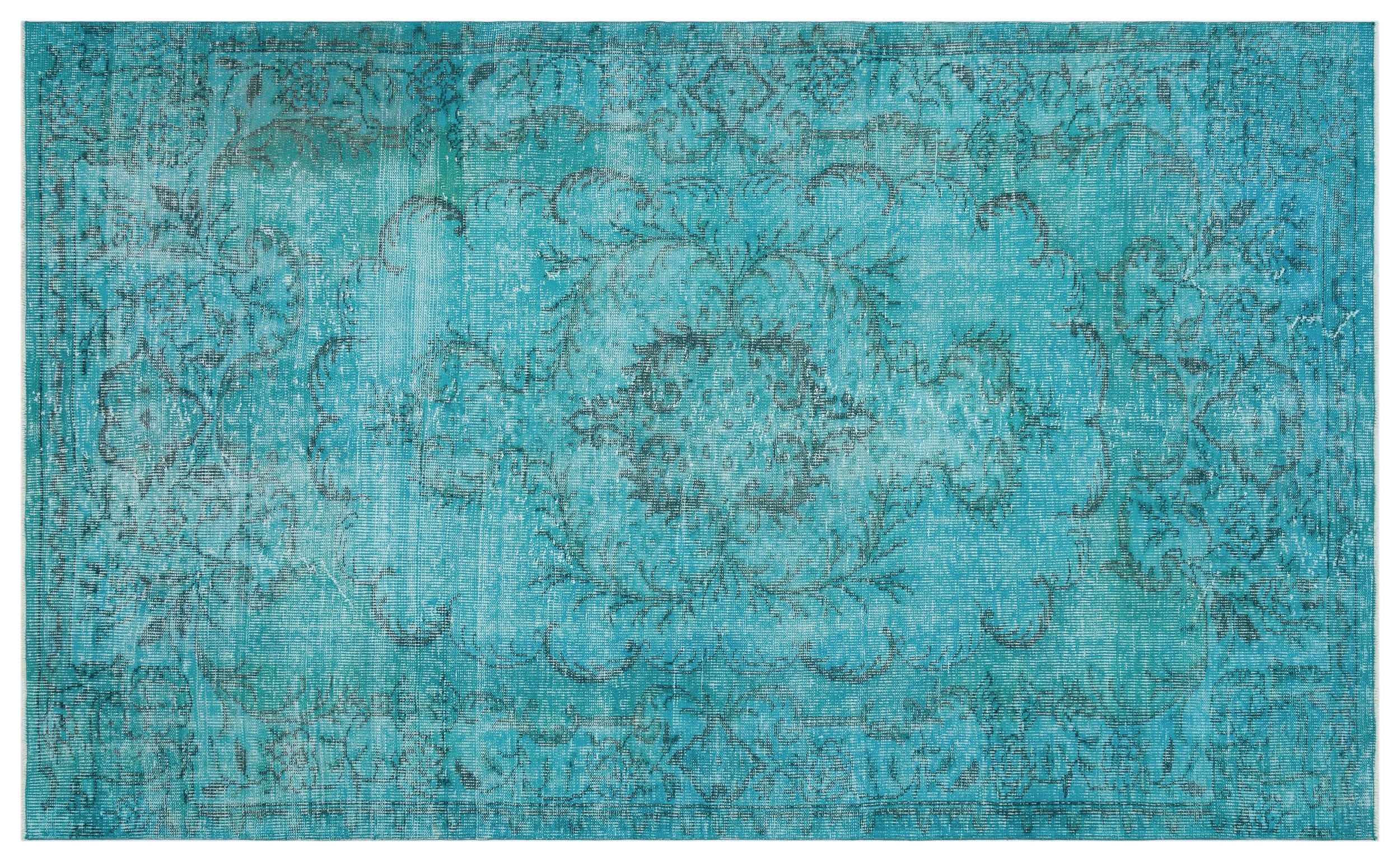 Turquoise  Over Dyed Vintage Rug 5'7'' x 9'3'' ft 170 x 281 cm