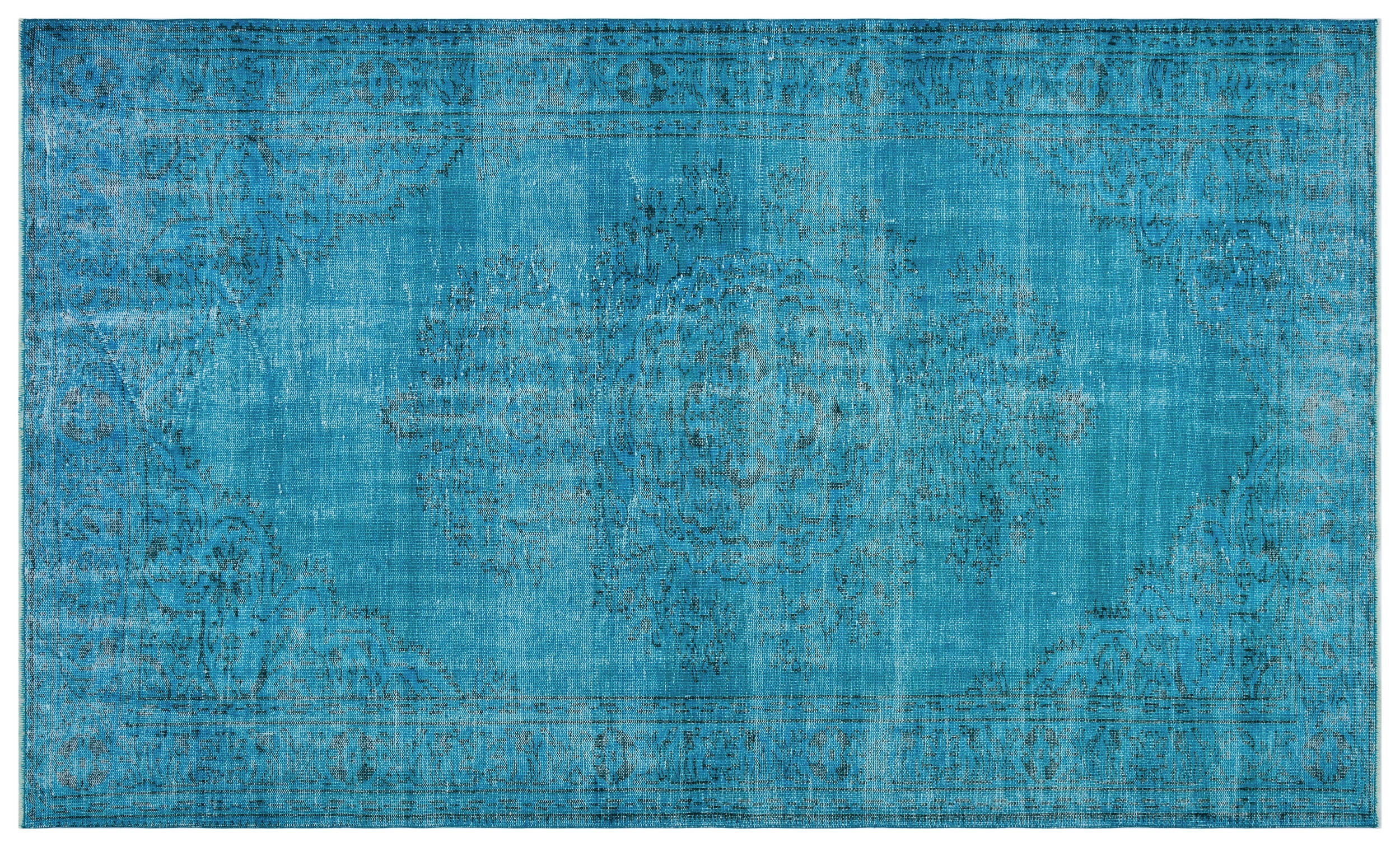 Turquoise  Over Dyed Vintage Rug 6'1'' x 10'3'' ft 185 x 313 cm