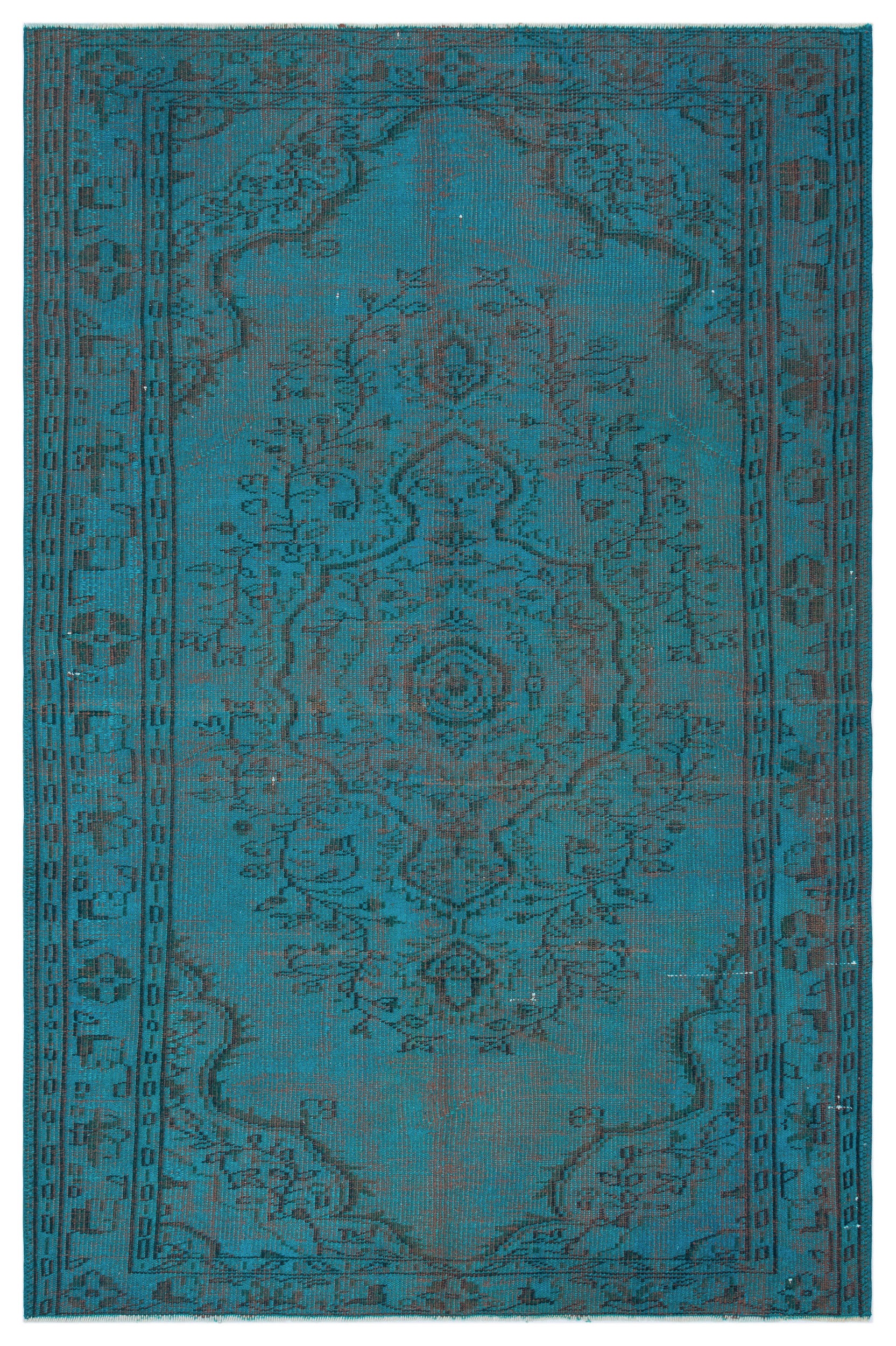Turquoise  Over Dyed Vintage Rug 5'1'' x 7'9'' ft 156 x 237 cm