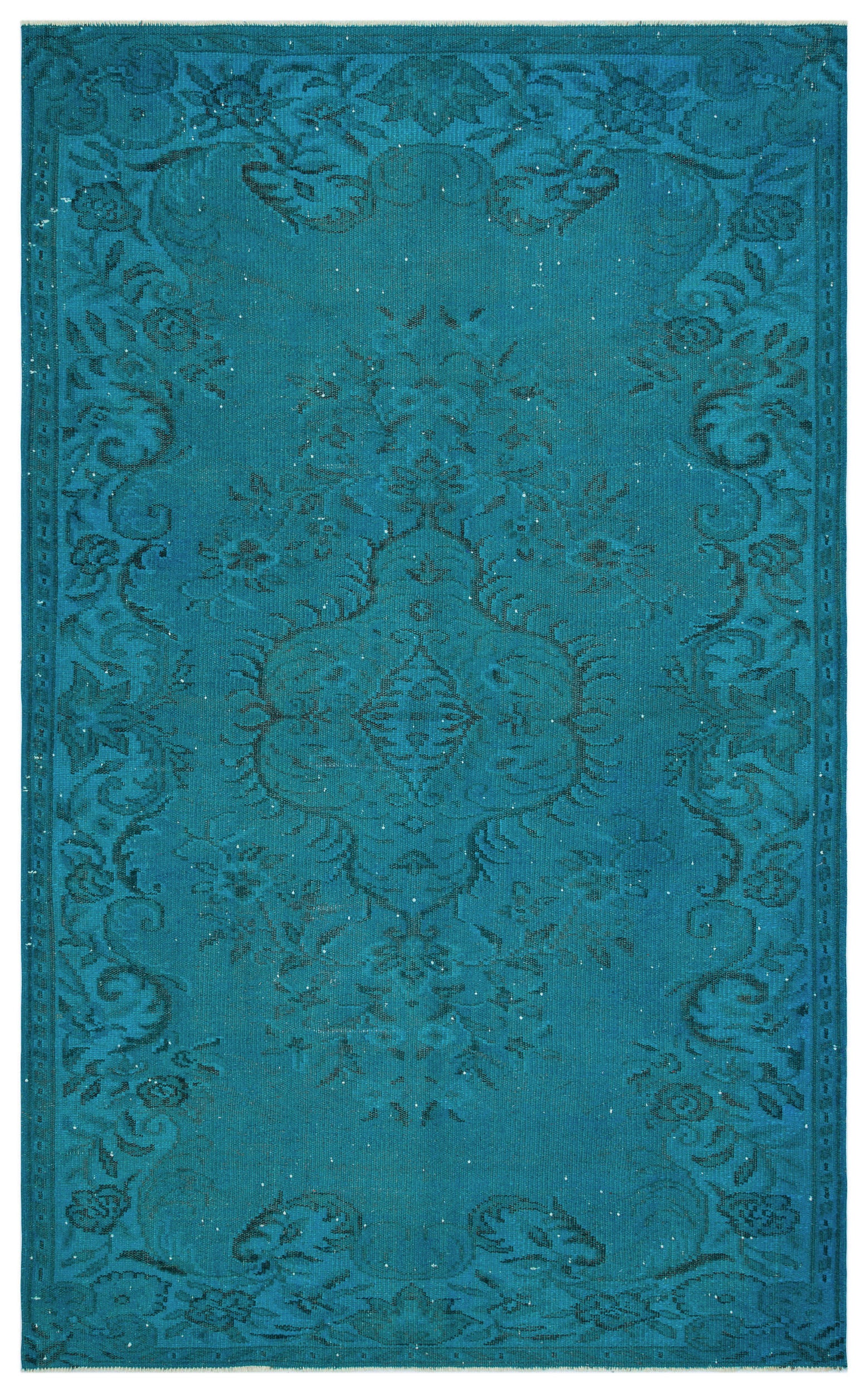 Turquoise  Over Dyed Vintage Rug 5'8'' x 9'2'' ft 172 x 280 cm