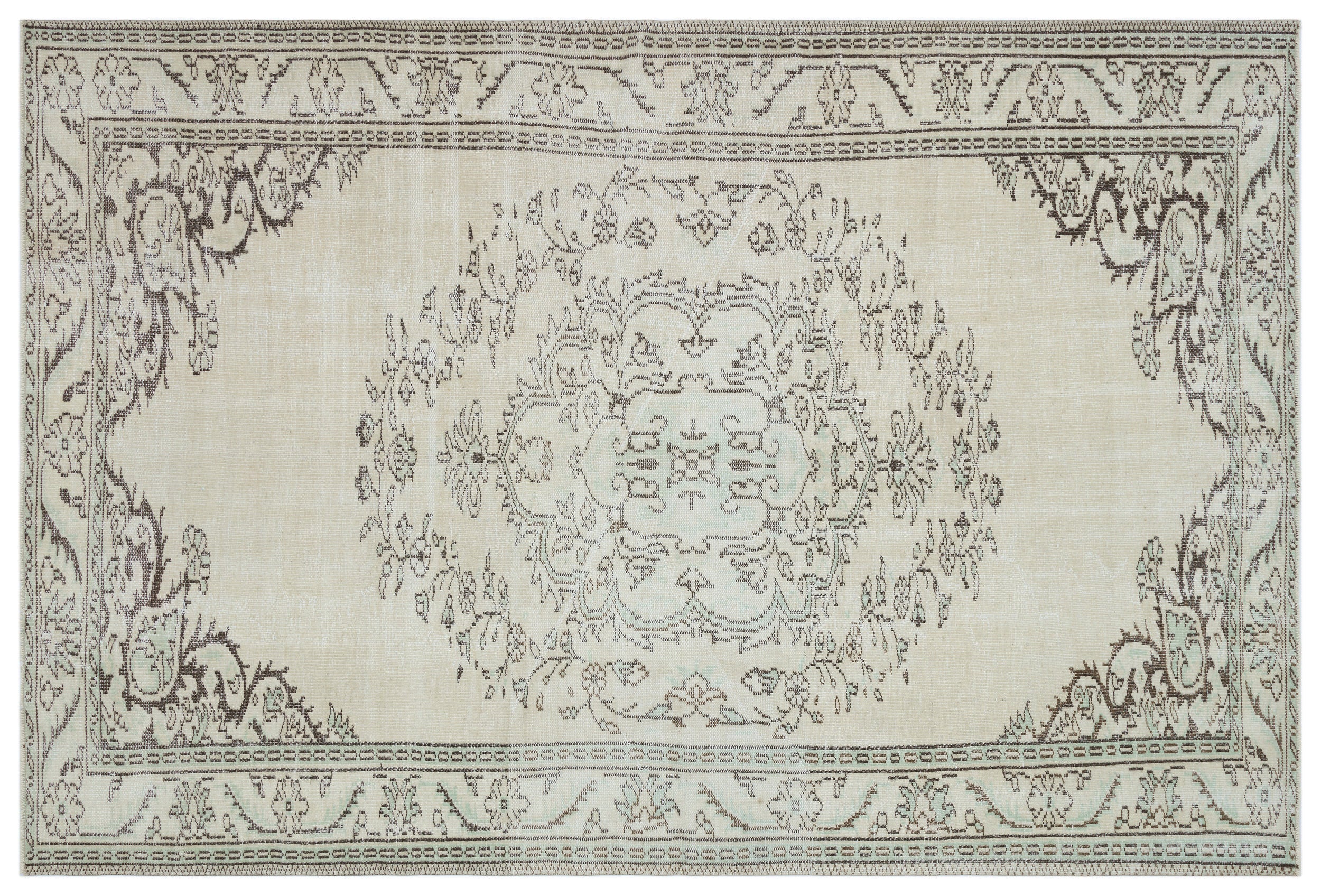 Beige Over Dyed Vintage Rug 6'2'' x 9'2'' ft 188 x 280 cm
