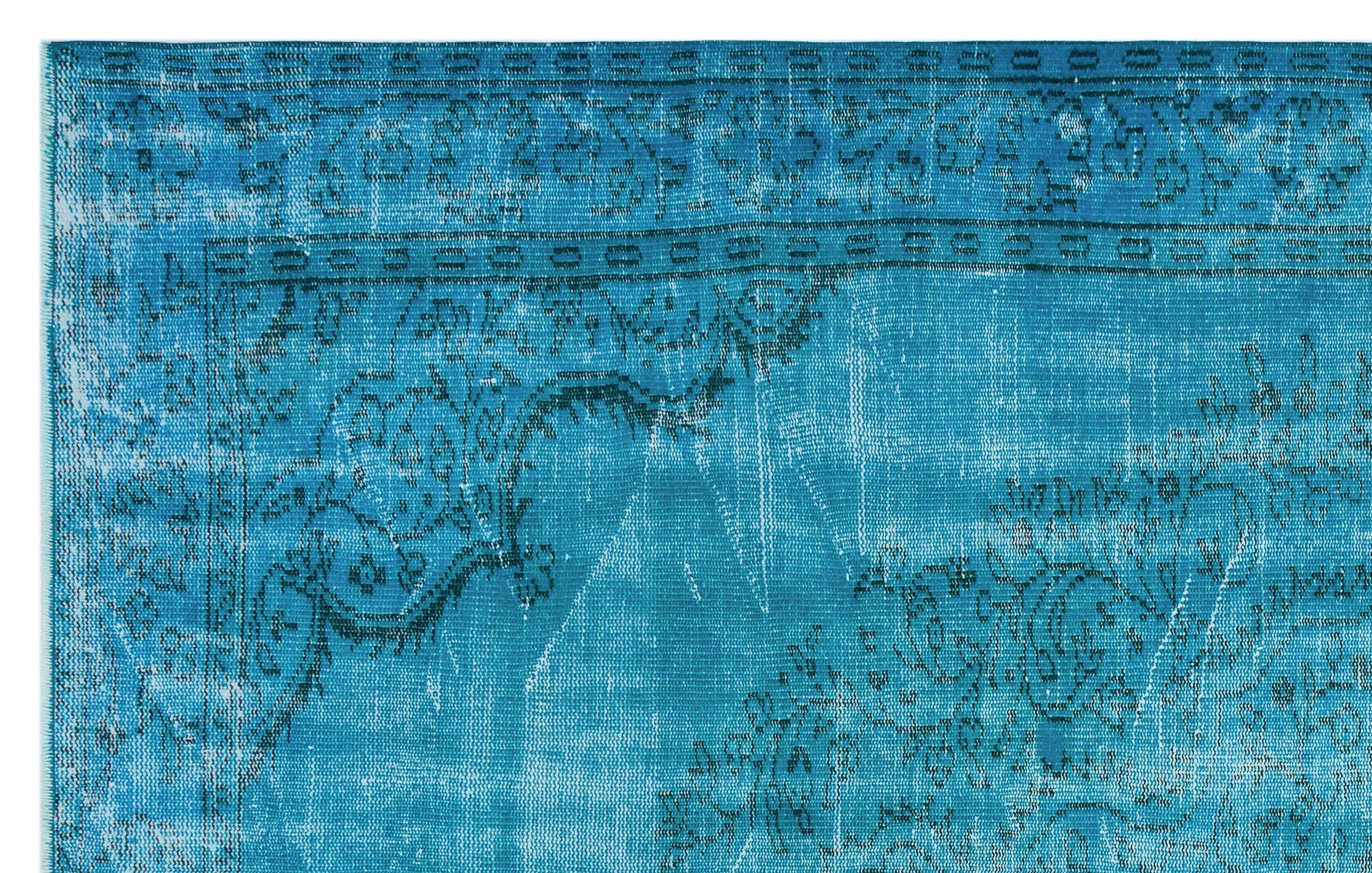 Turquoise  Over Dyed Vintage Rug 5'10'' x 9'2'' ft 177 x 280 cm