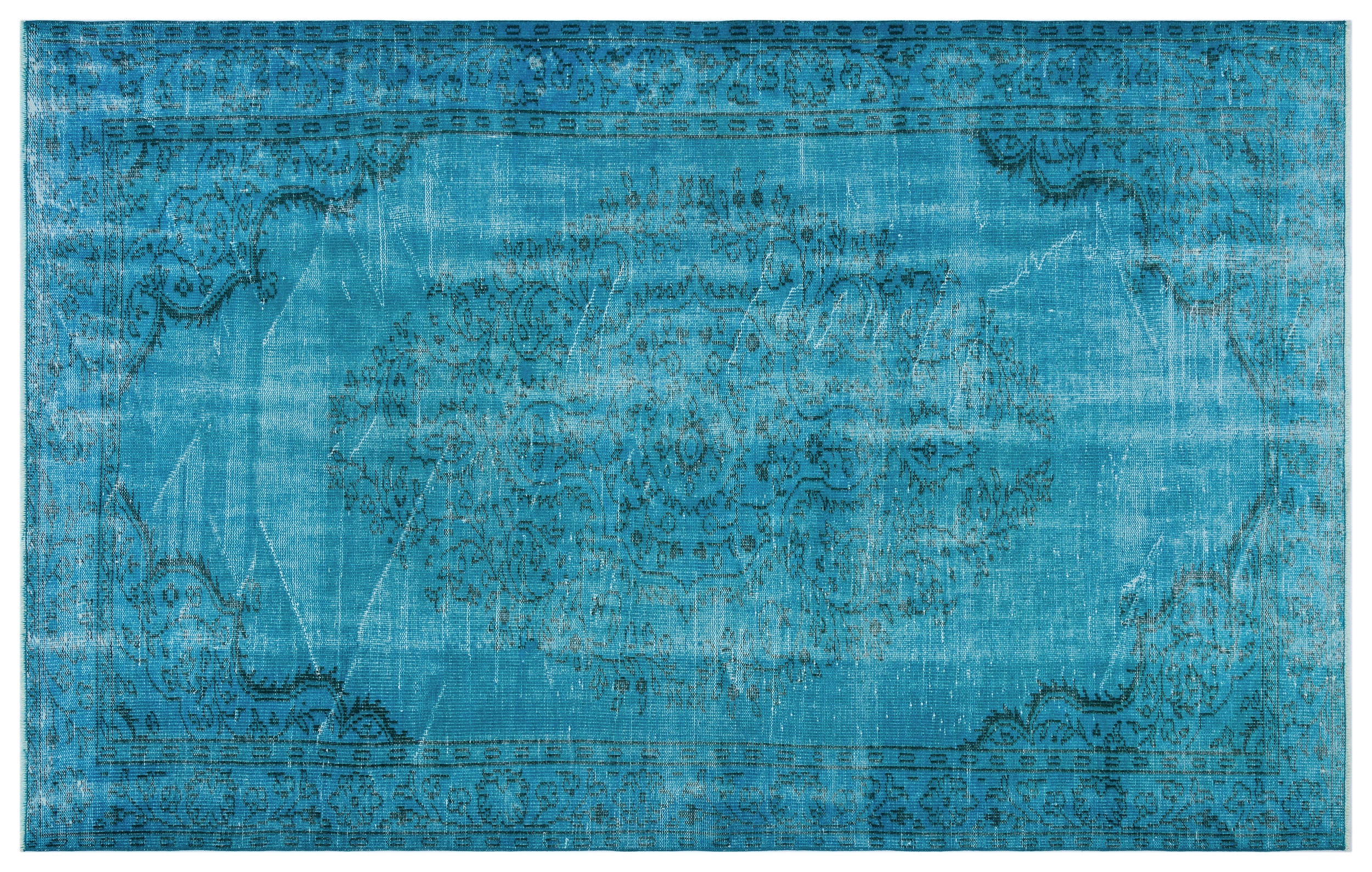 Turquoise  Over Dyed Vintage Rug 5'10'' x 9'2'' ft 177 x 280 cm