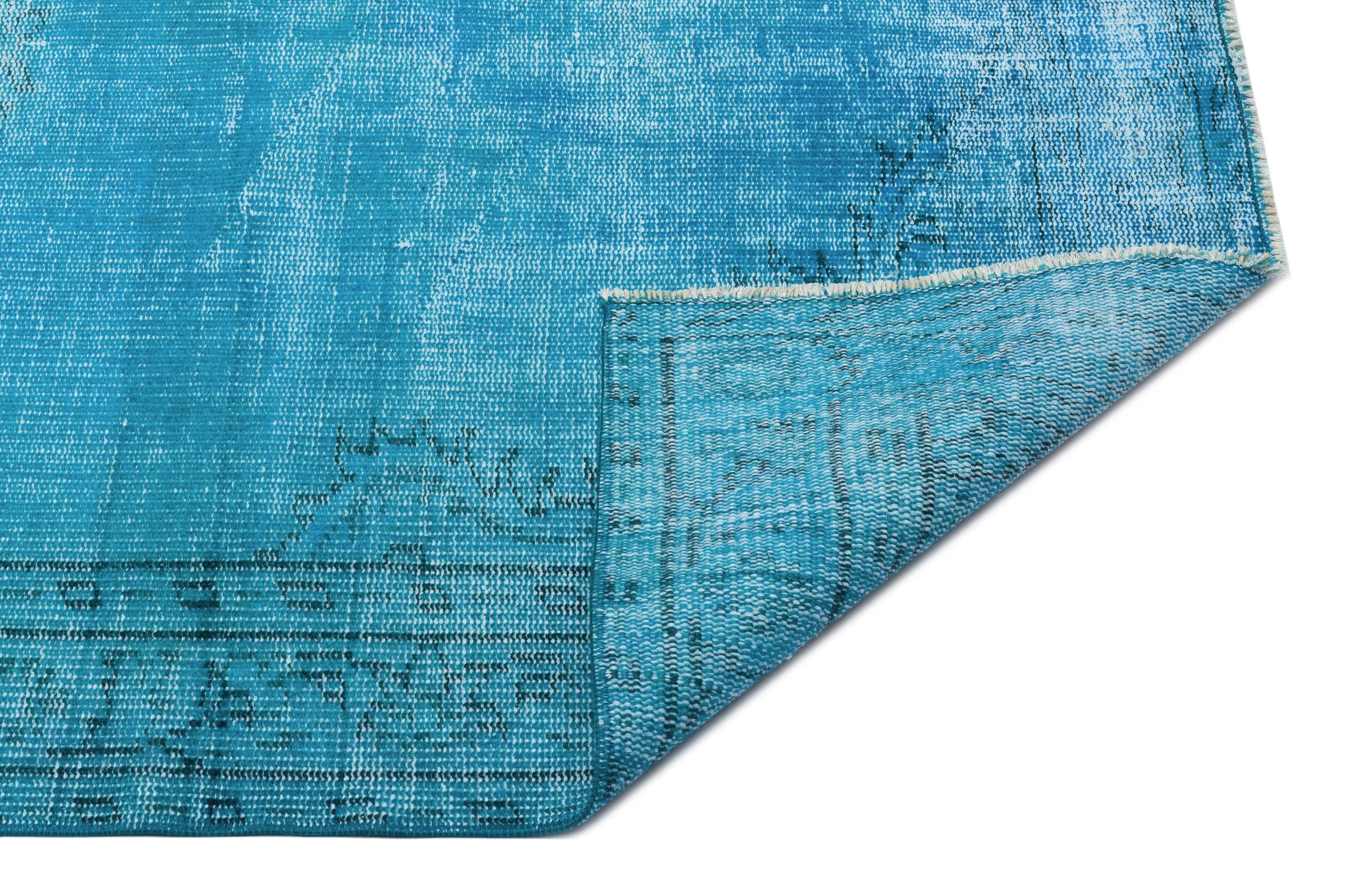 Turquoise  Over Dyed Vintage Rug 4'10'' x 8'0'' ft 147 x 245 cm