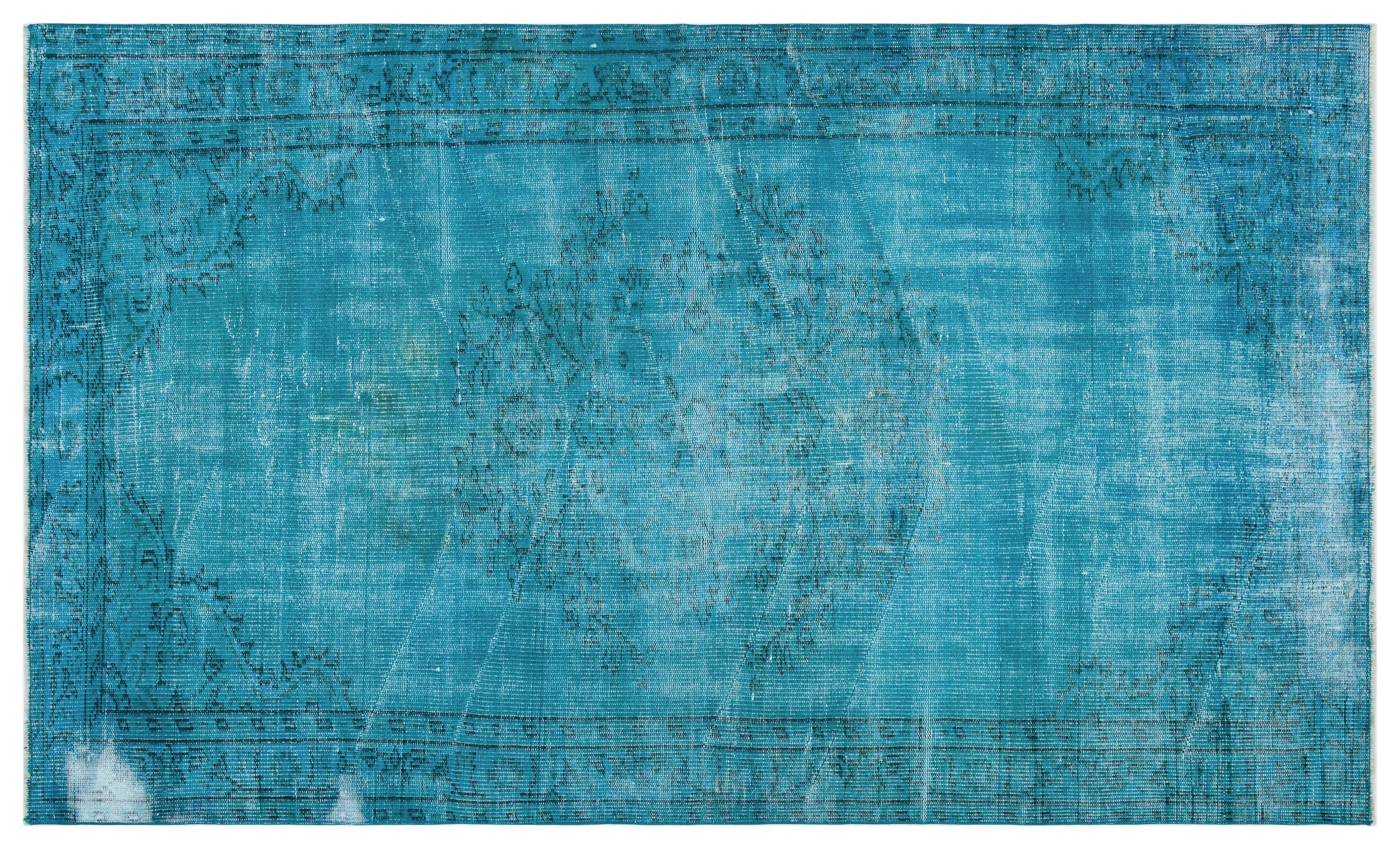 Turquoise  Over Dyed Vintage Rug 4'10'' x 8'0'' ft 147 x 245 cm