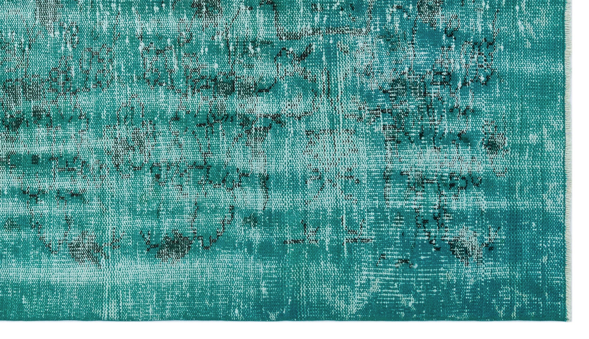 Turquoise  Over Dyed Vintage Rug 3'12'' x 6'11'' ft 121 x 210 cm