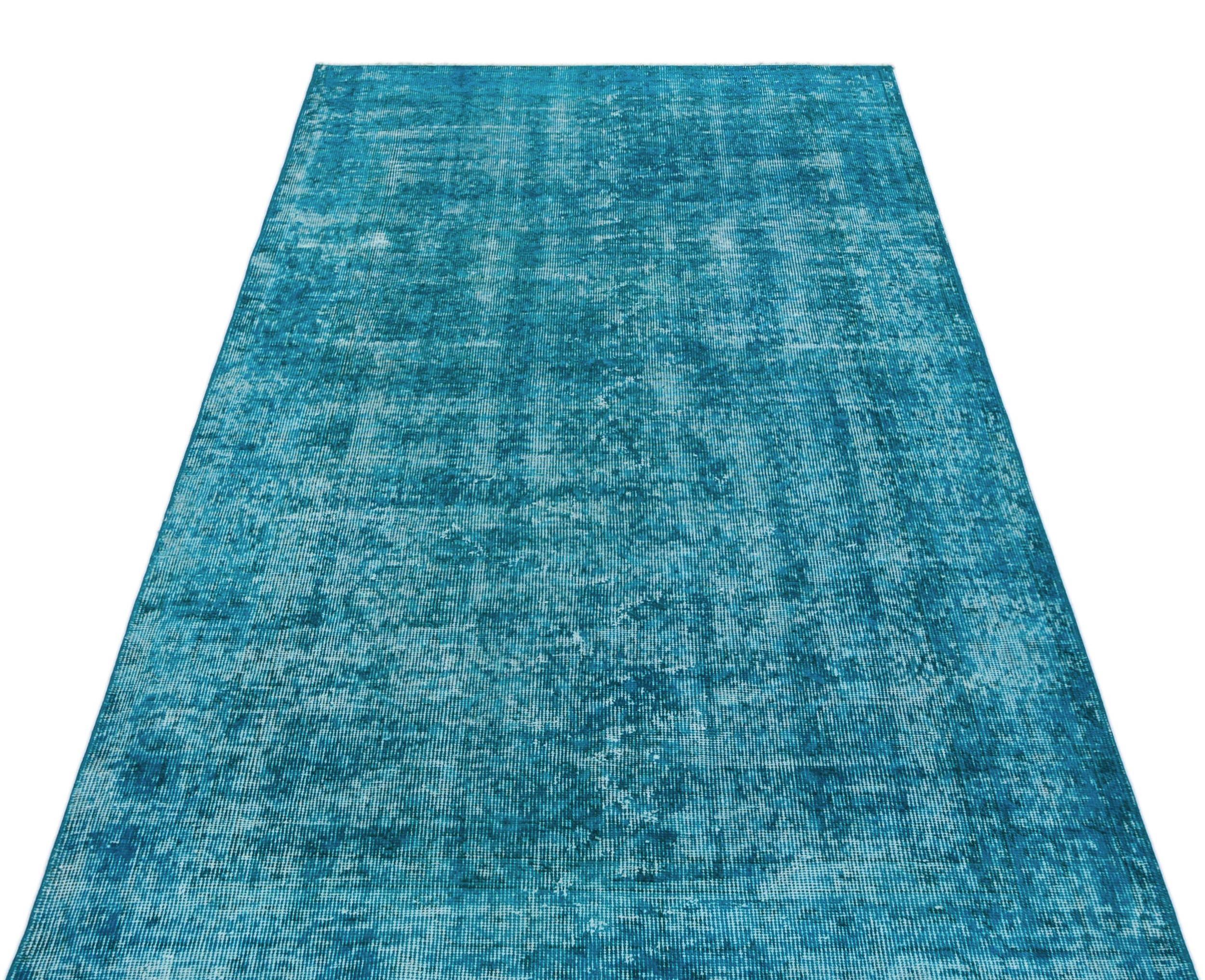 Turquoise  Over Dyed Vintage Rug 3'8'' x 7'2'' ft 112 x 218 cm