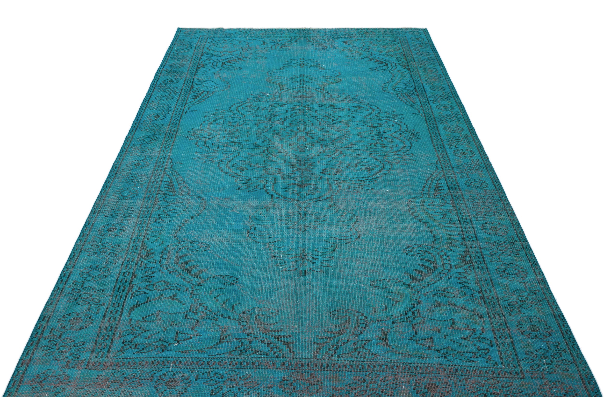 Turquoise  Over Dyed Vintage Rug 5'6'' x 8'10'' ft 167 x 268 cm