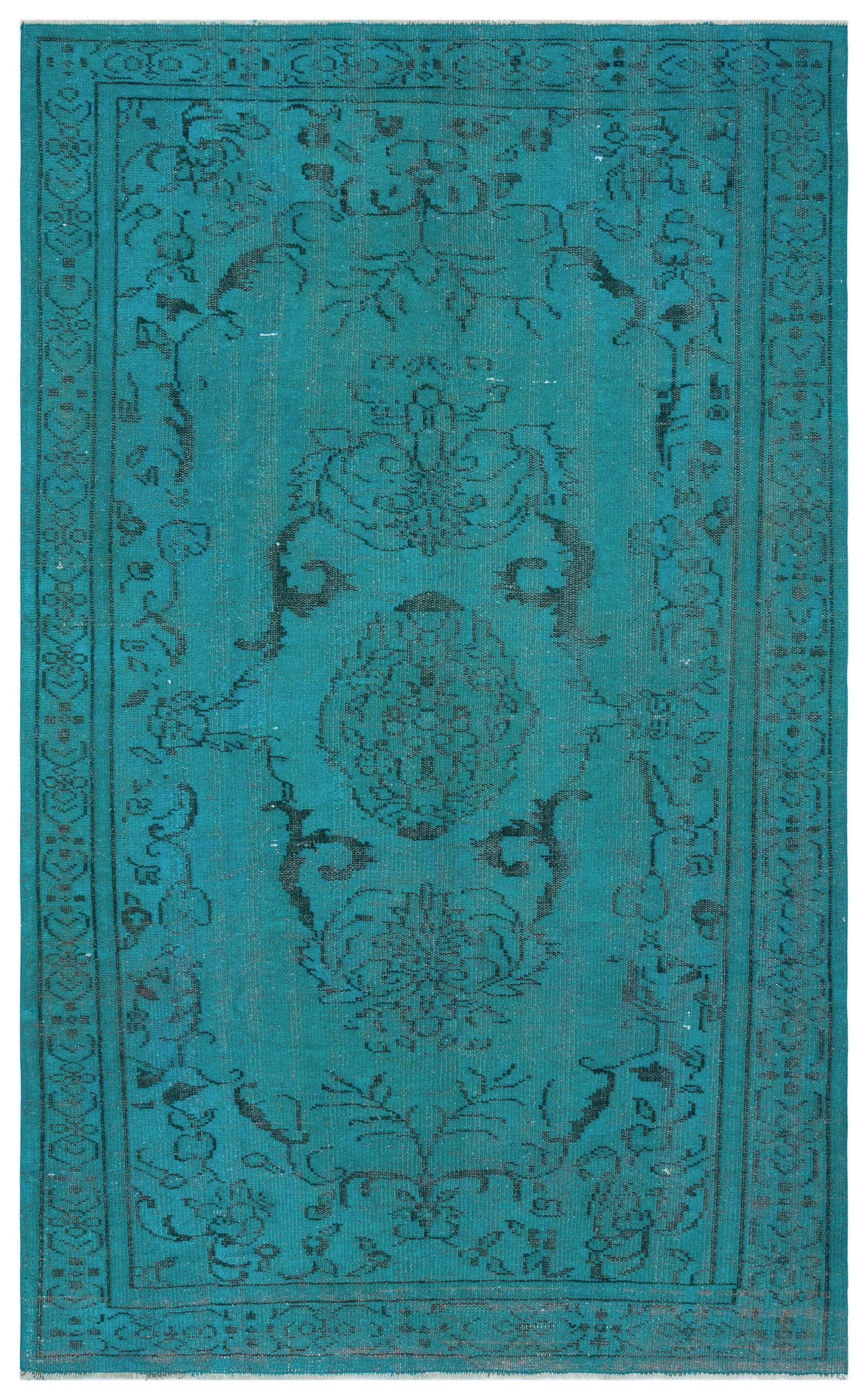 Turquoise  Over Dyed Vintage Rug 5'5'' x 8'10'' ft 166 x 270 cm