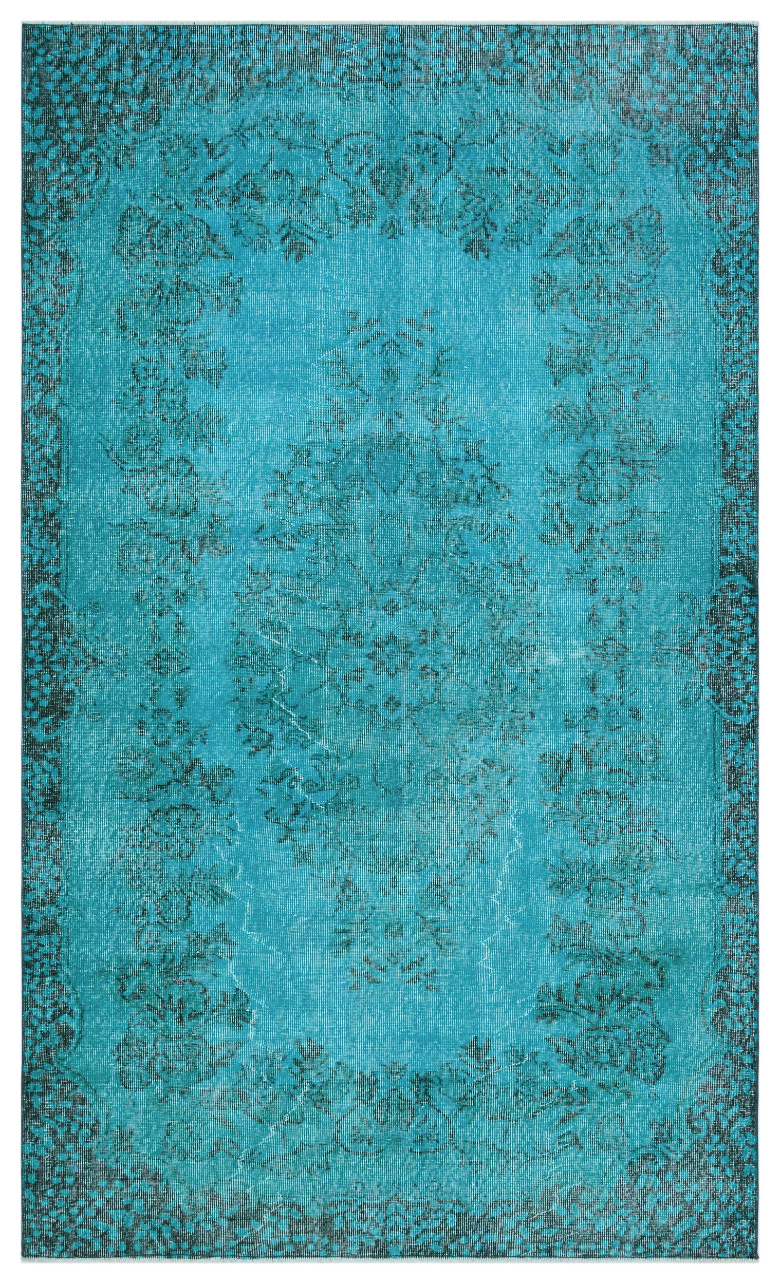 Turquoise  Over Dyed Vintage Rug 5'2'' x 8'8'' ft 158 x 263 cm