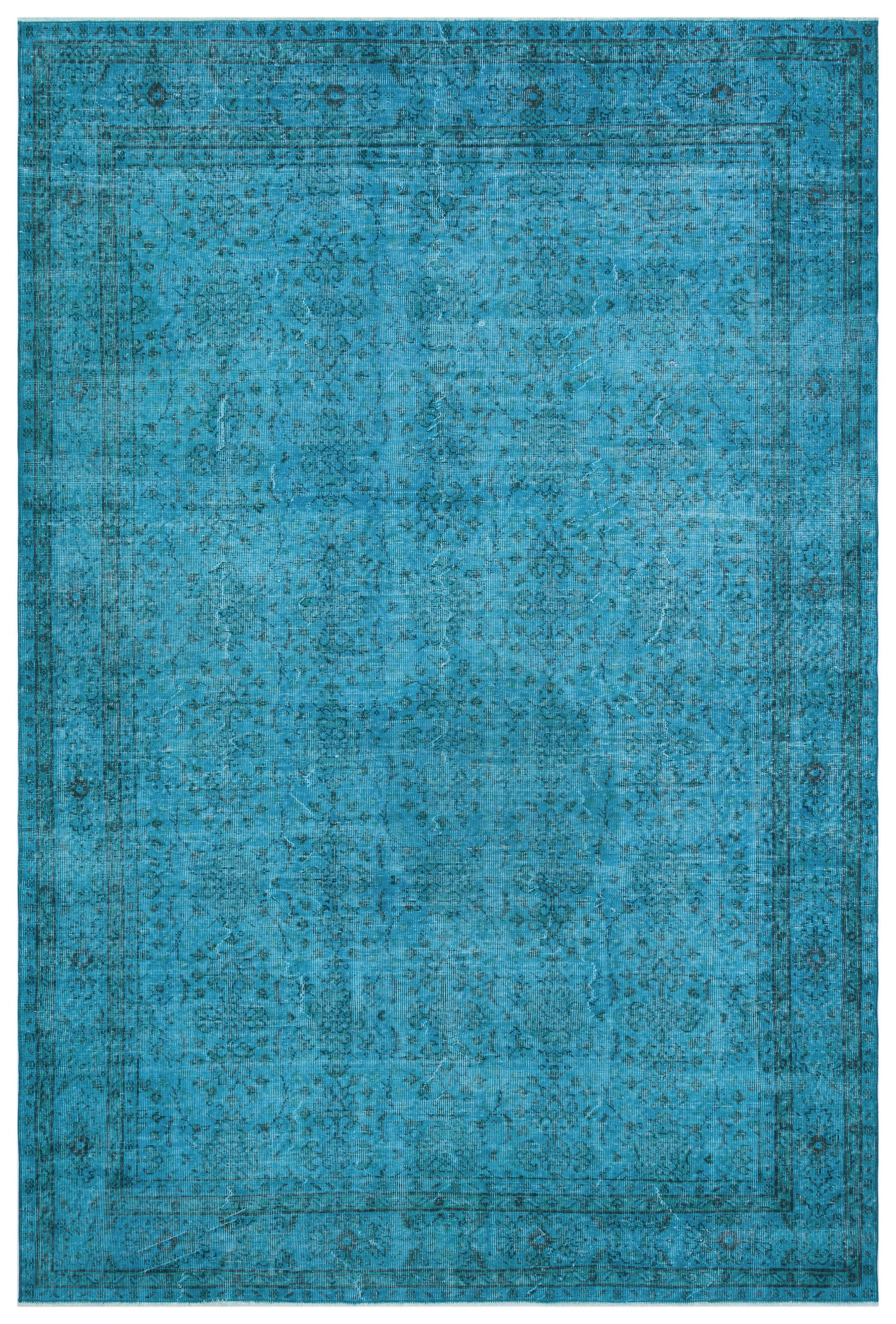 Turquoise  Over Dyed Vintage Rug 6'11'' x 10'4'' ft 210 x 315 cm