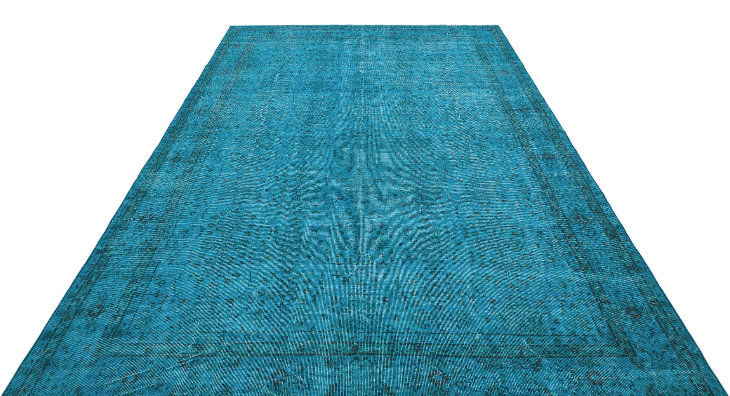 Turquoise  Over Dyed Vintage Rug 6'11'' x 10'4'' ft 210 x 315 cm