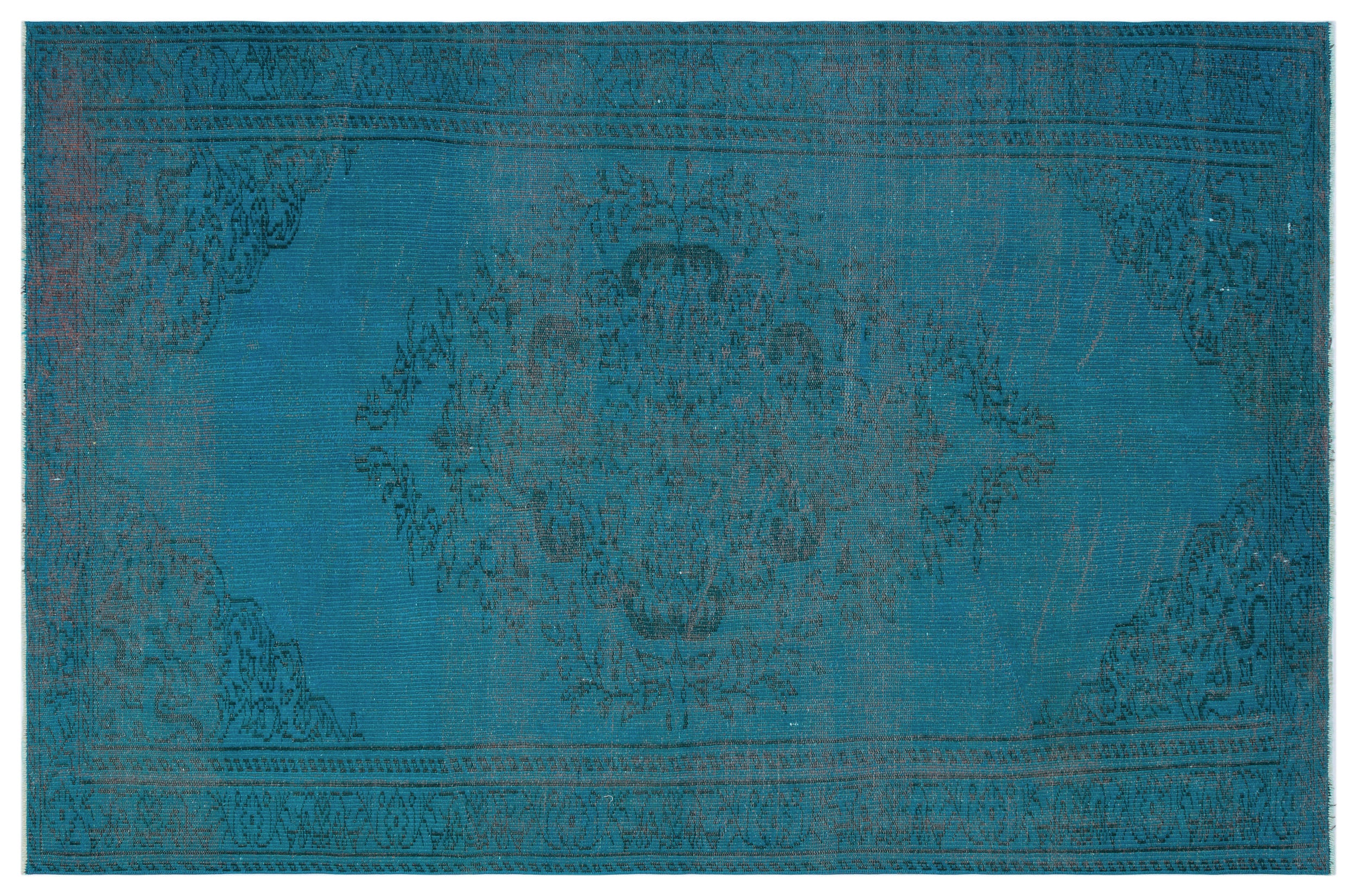 Turquoise  Over Dyed Vintage Rug 5'8'' x 8'8'' ft 173 x 264 cm