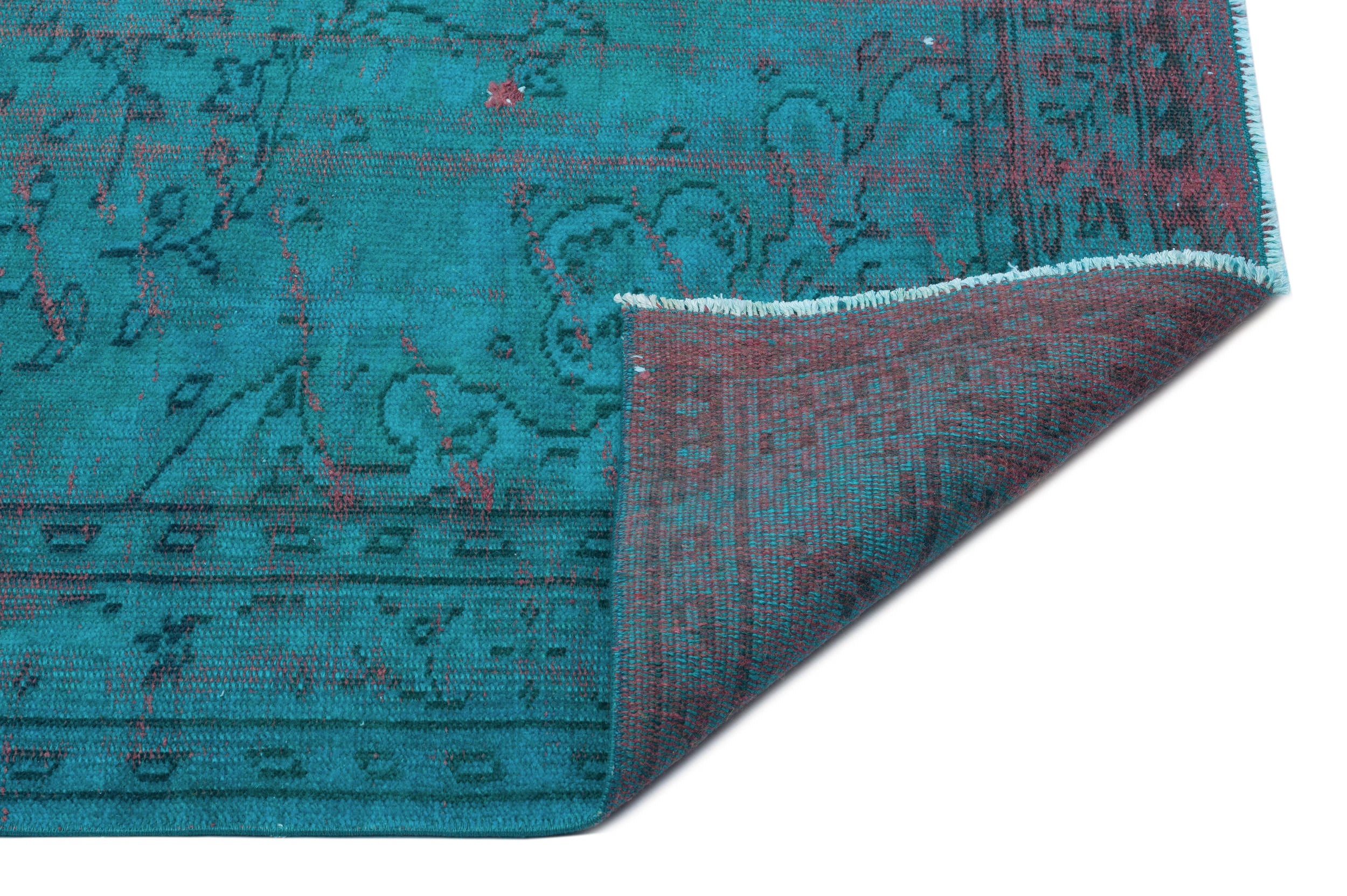 Turquoise  Over Dyed Vintage Rug 4'11'' x 7'9'' ft 149 x 236 cm