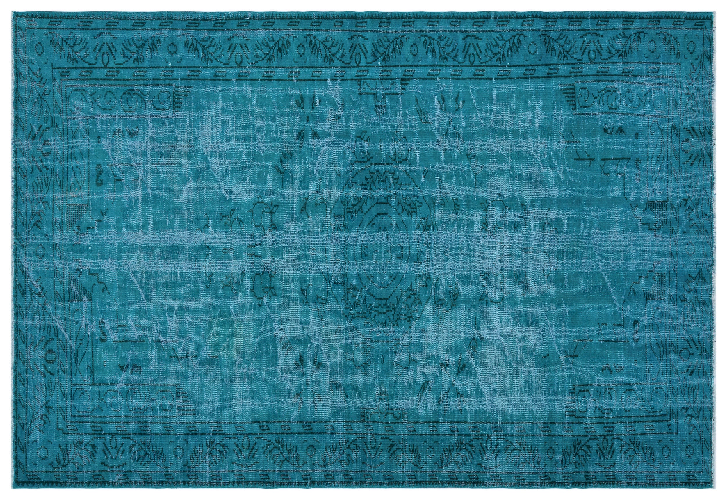 Turquoise  Over Dyed Vintage Rug 6'5'' x 9'3'' ft 196 x 281 cm
