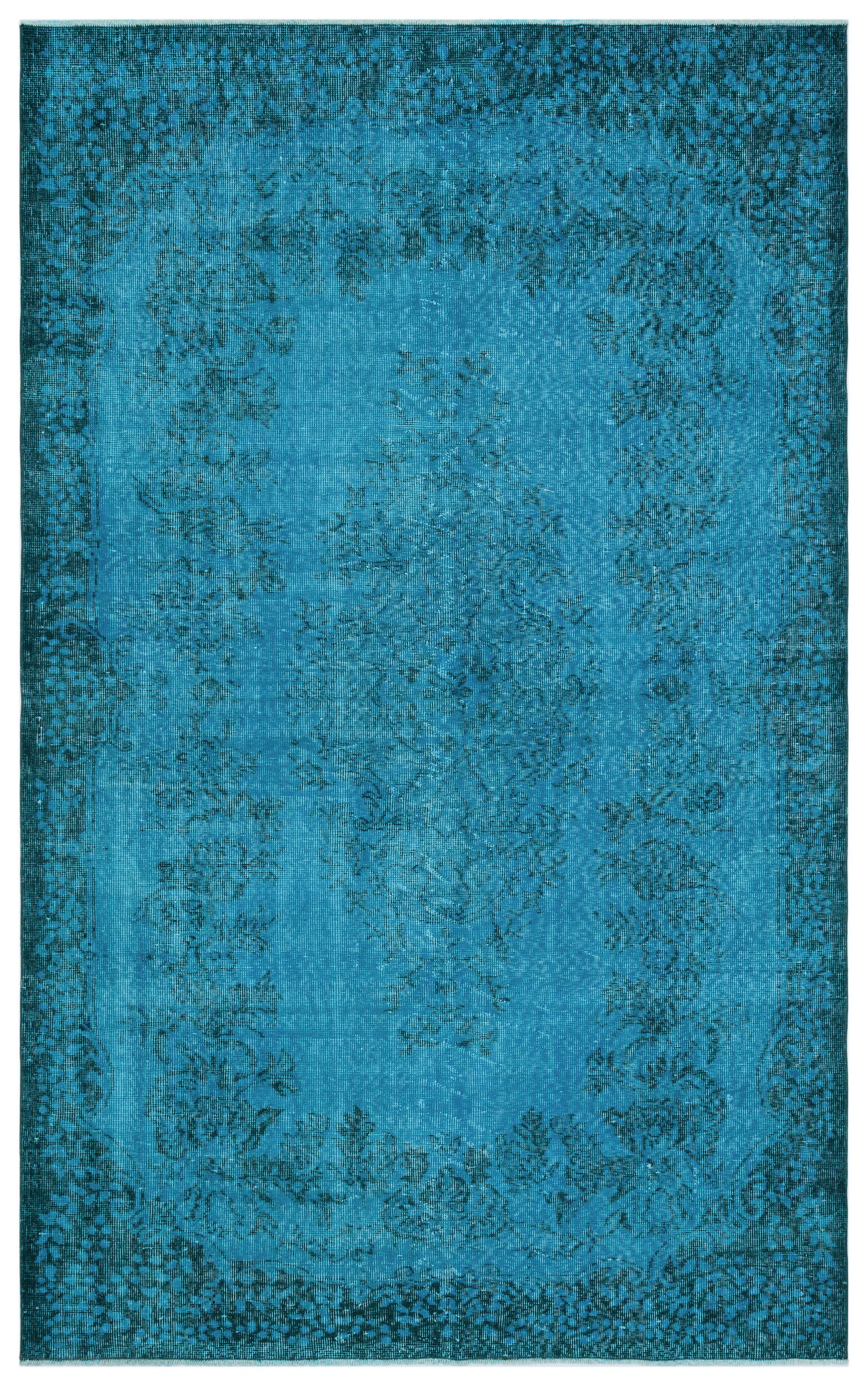 Turquoise  Over Dyed Vintage Rug 5'9'' x 9'2'' ft 174 x 280 cm