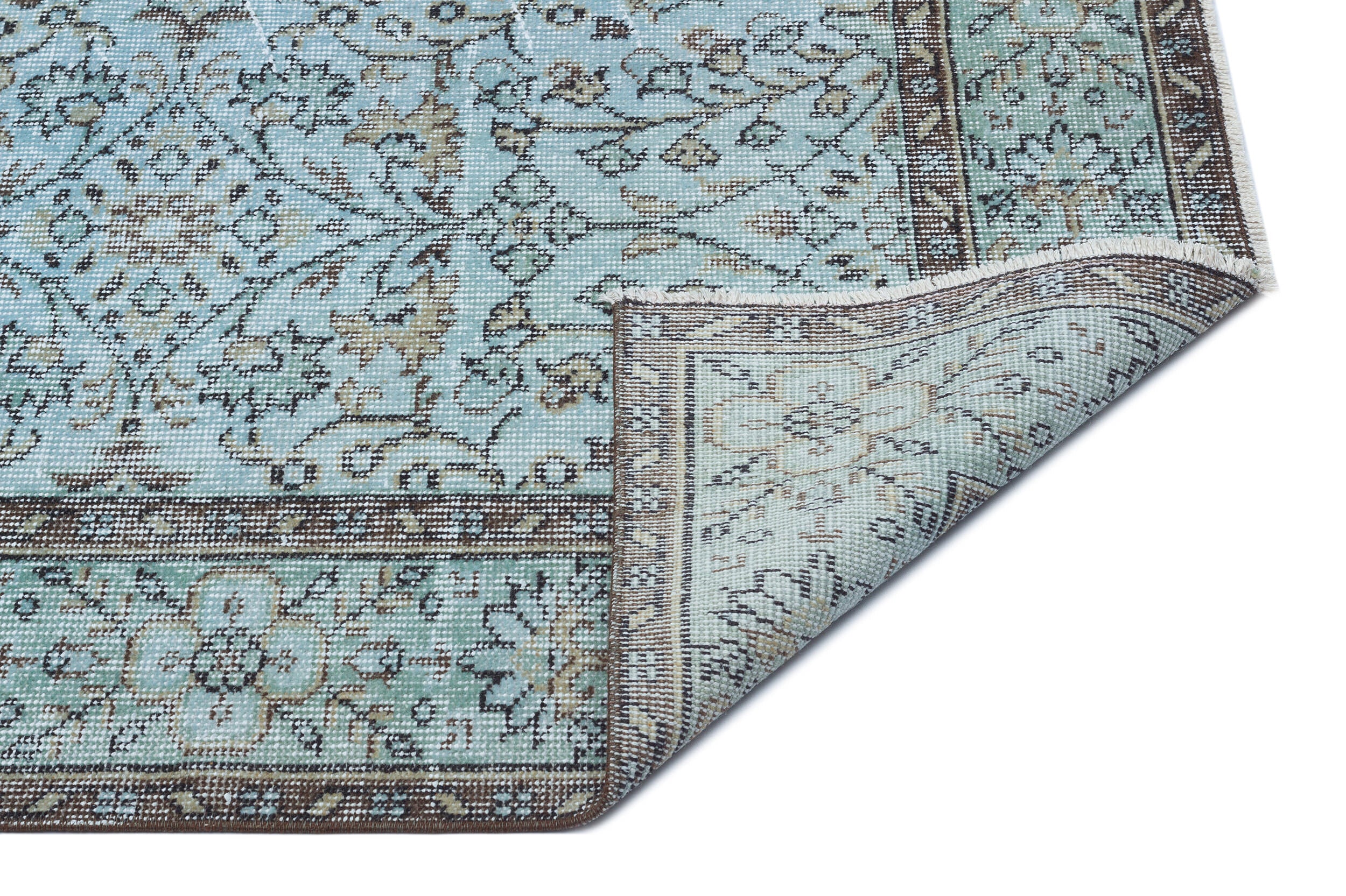 Retro Design Stone Blue Over Dyed Vintage Rug 5'7'' x 9'1'' ft 171 x 278 cm