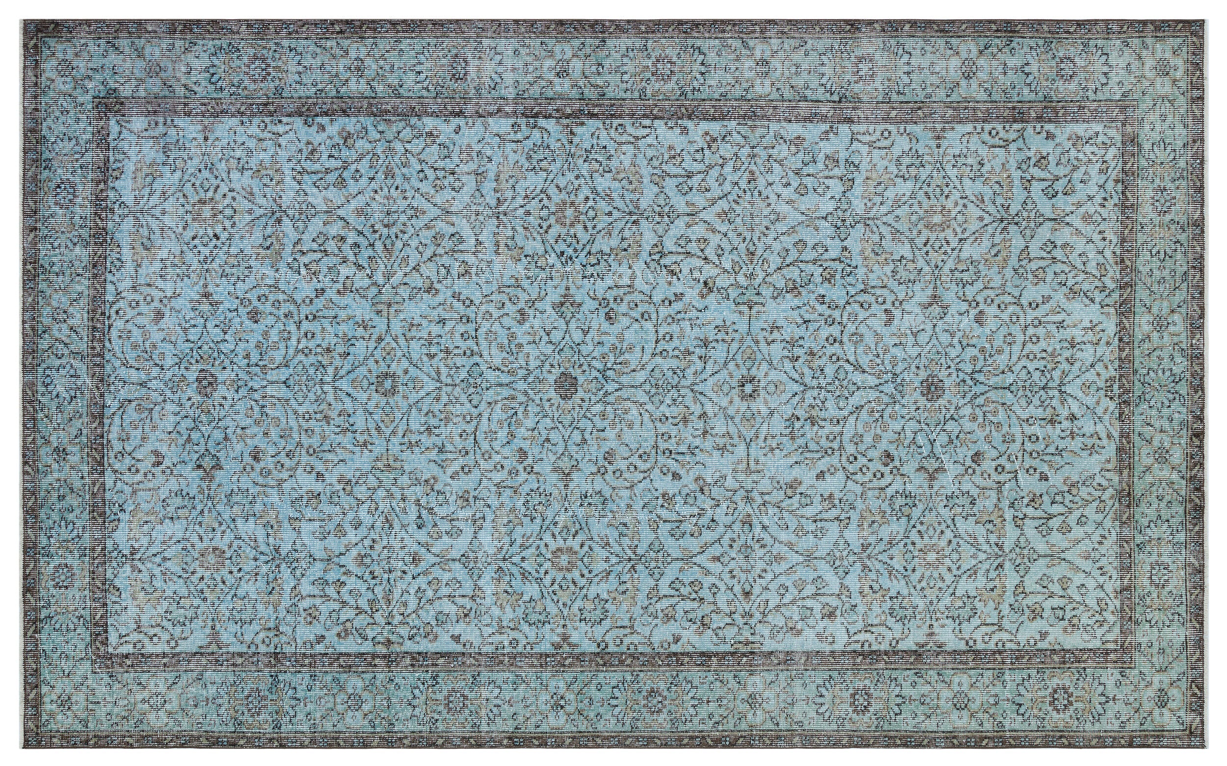 Retro Design Stone Blue Over Dyed Vintage Rug 5'7'' x 9'1'' ft 171 x 278 cm