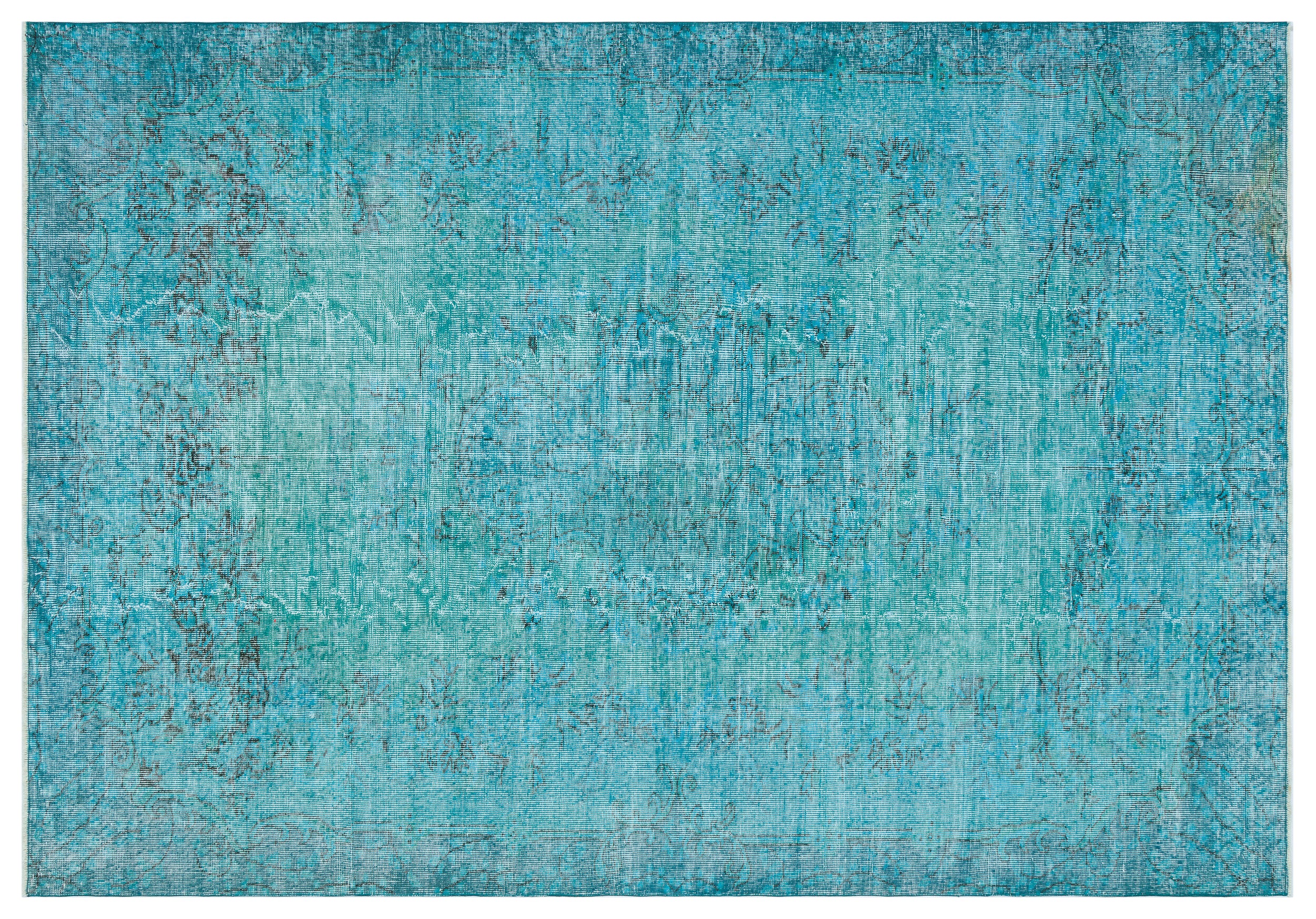 Traditional Design Turquoise Over Dyed Vintage Rug 6'3'' x 9'5'' ft 191 x 287 cm