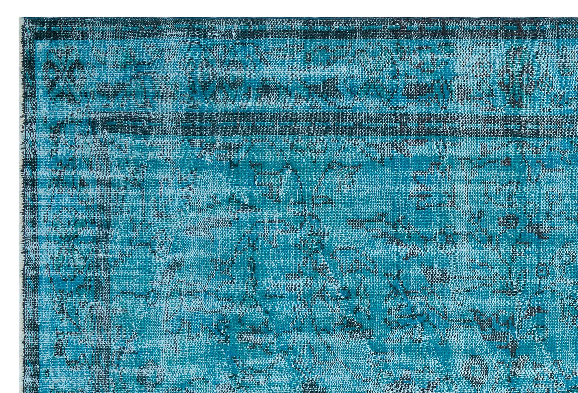 Retro Design Turquoise Over Dyed Vintage Rug 6'5'' x 9'1'' ft 195 x 277 cm