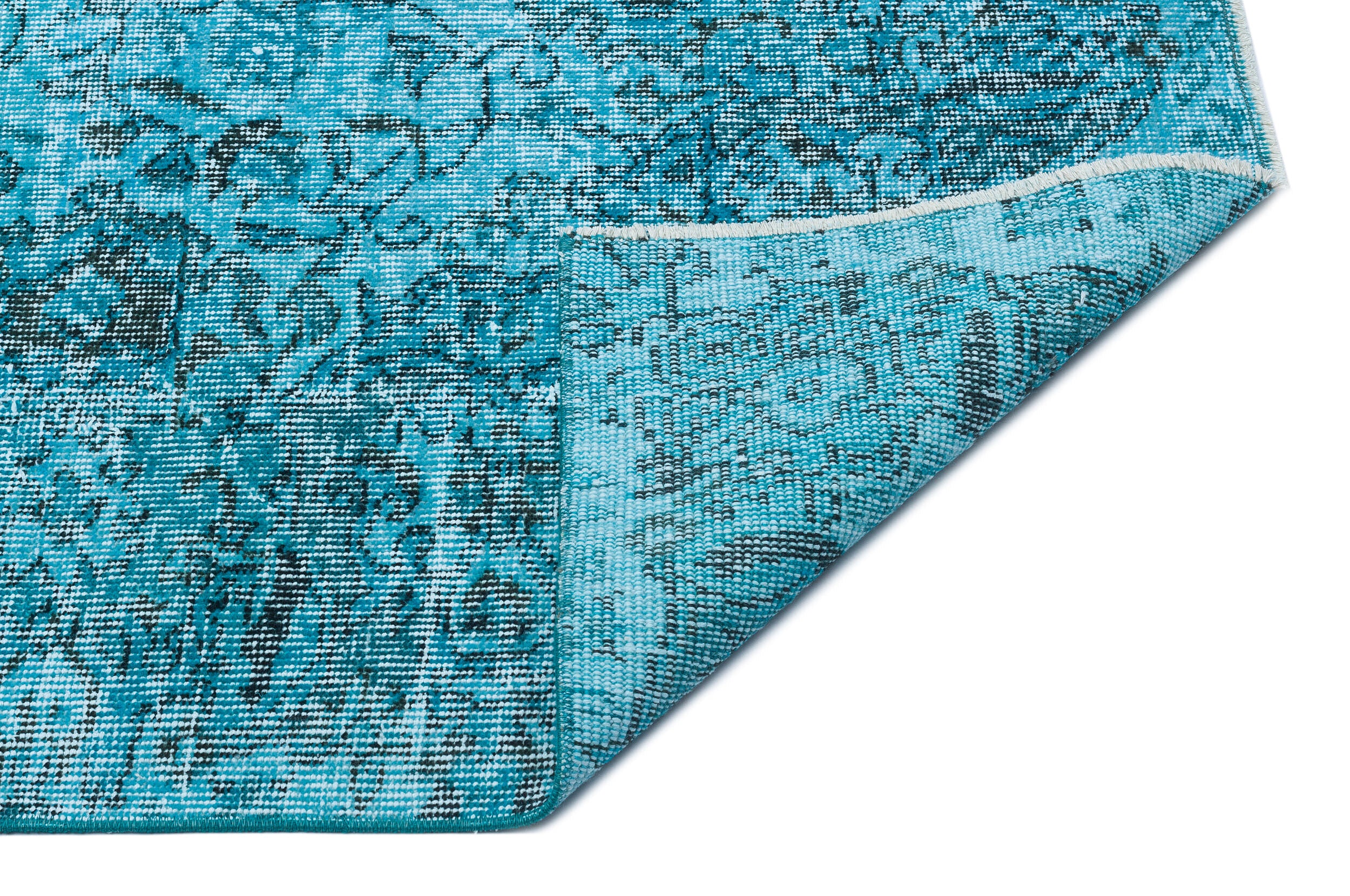 Traditional Design Turquoise Over Dyed Vintage Rug 5'5'' x 8'11'' ft 166 x 272 cm