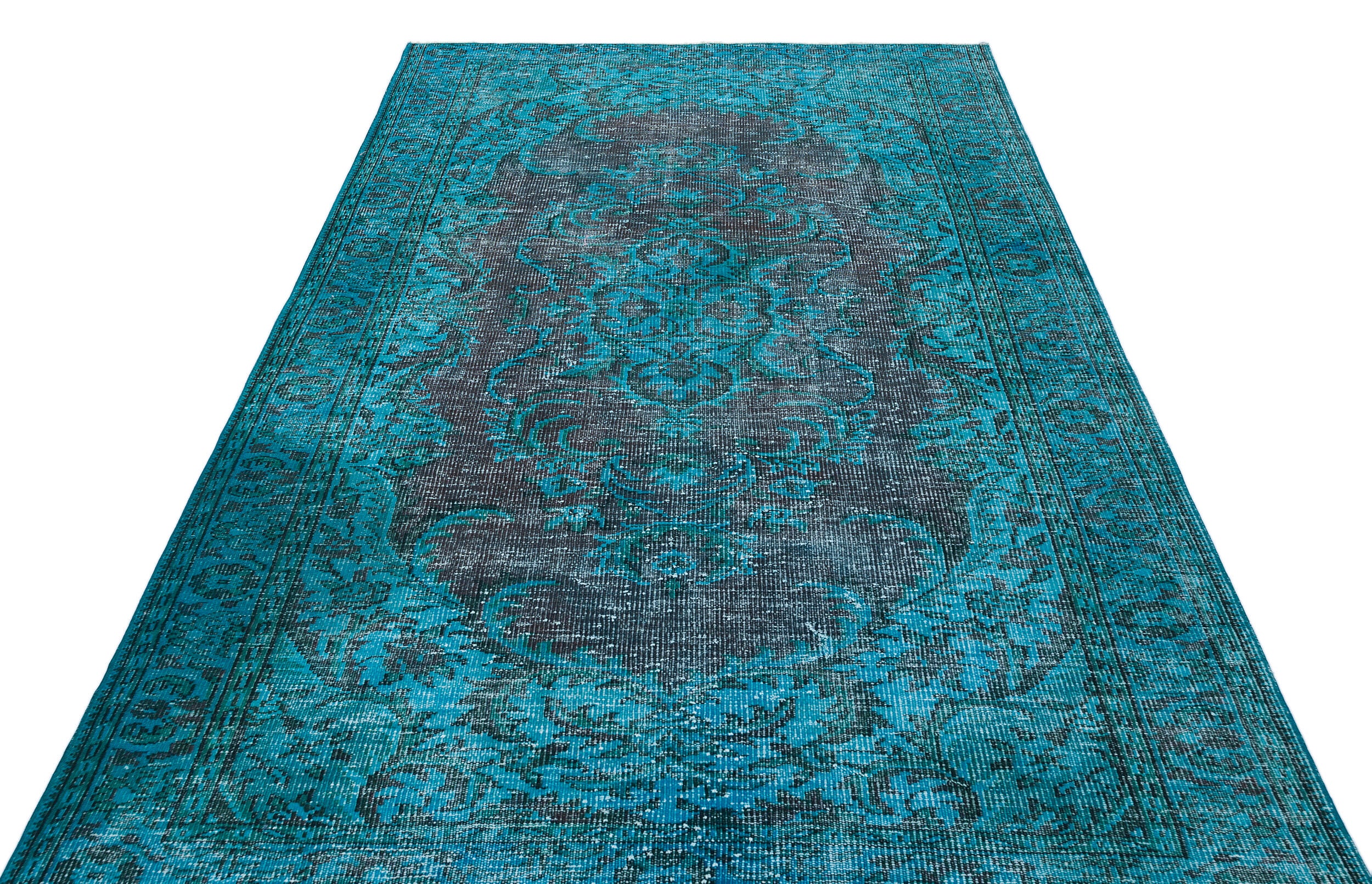 Traditional Design Turquoise Over Dyed Vintage Rug 5'9'' x 8'6'' ft 176 x 260 cm