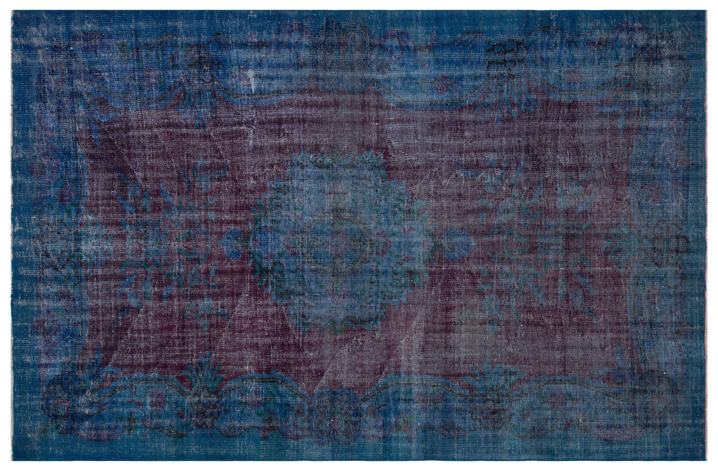 Traditional Design Blue Over Dyed Vintage Rug 6'0'' x 9'3'' ft 184 x 282 cm