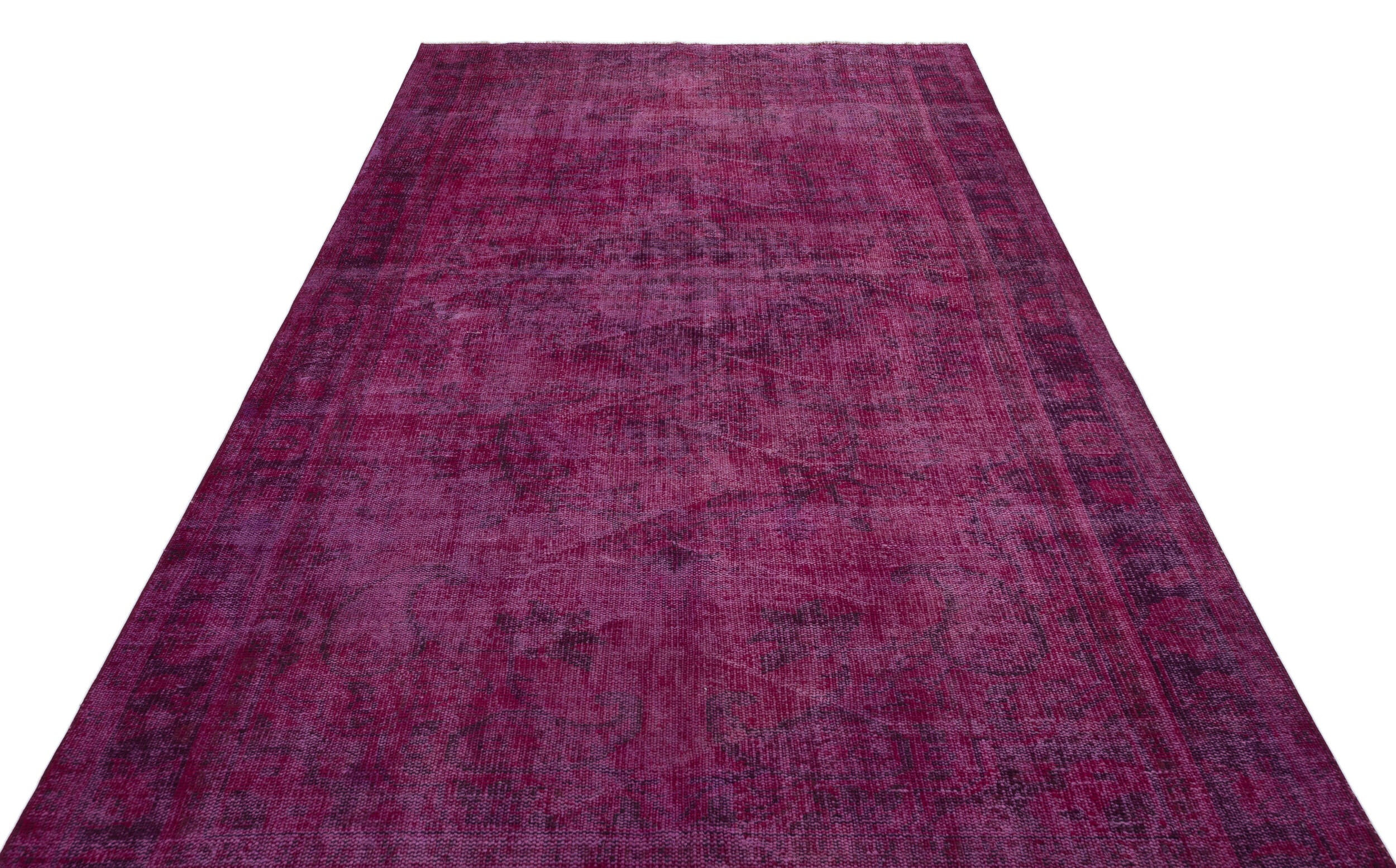 Distressed Fuchsia Over Dyed Vintage Rug 5'8'' x 9'9'' ft 173 x 296 cm