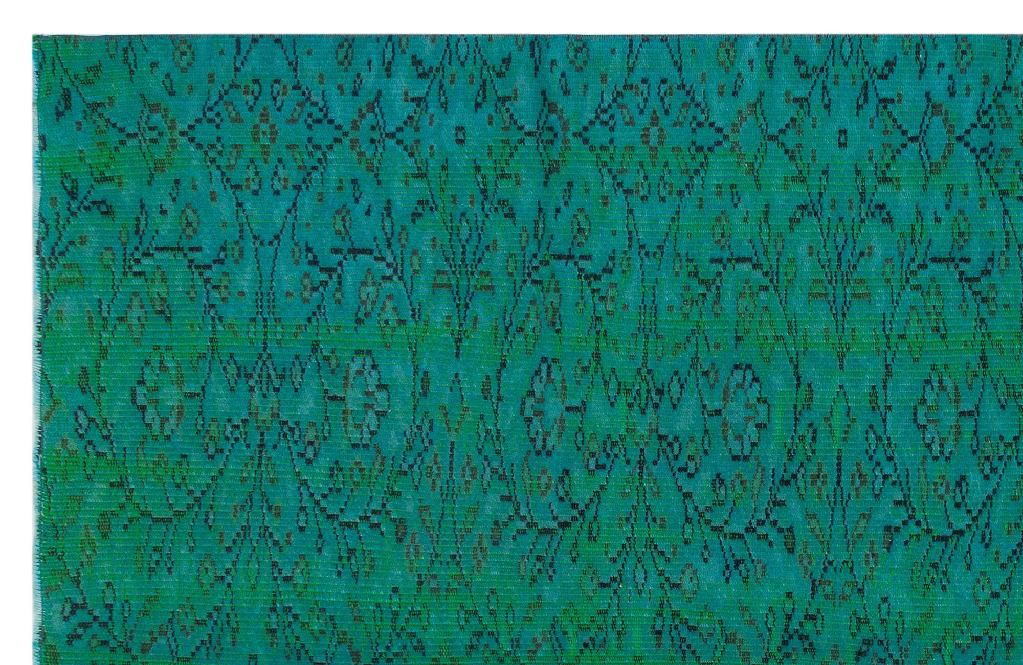 Retro Design Turquoise Over Dyed Vintage Rug 5'4'' x 8'6'' ft 162 x 258 cm