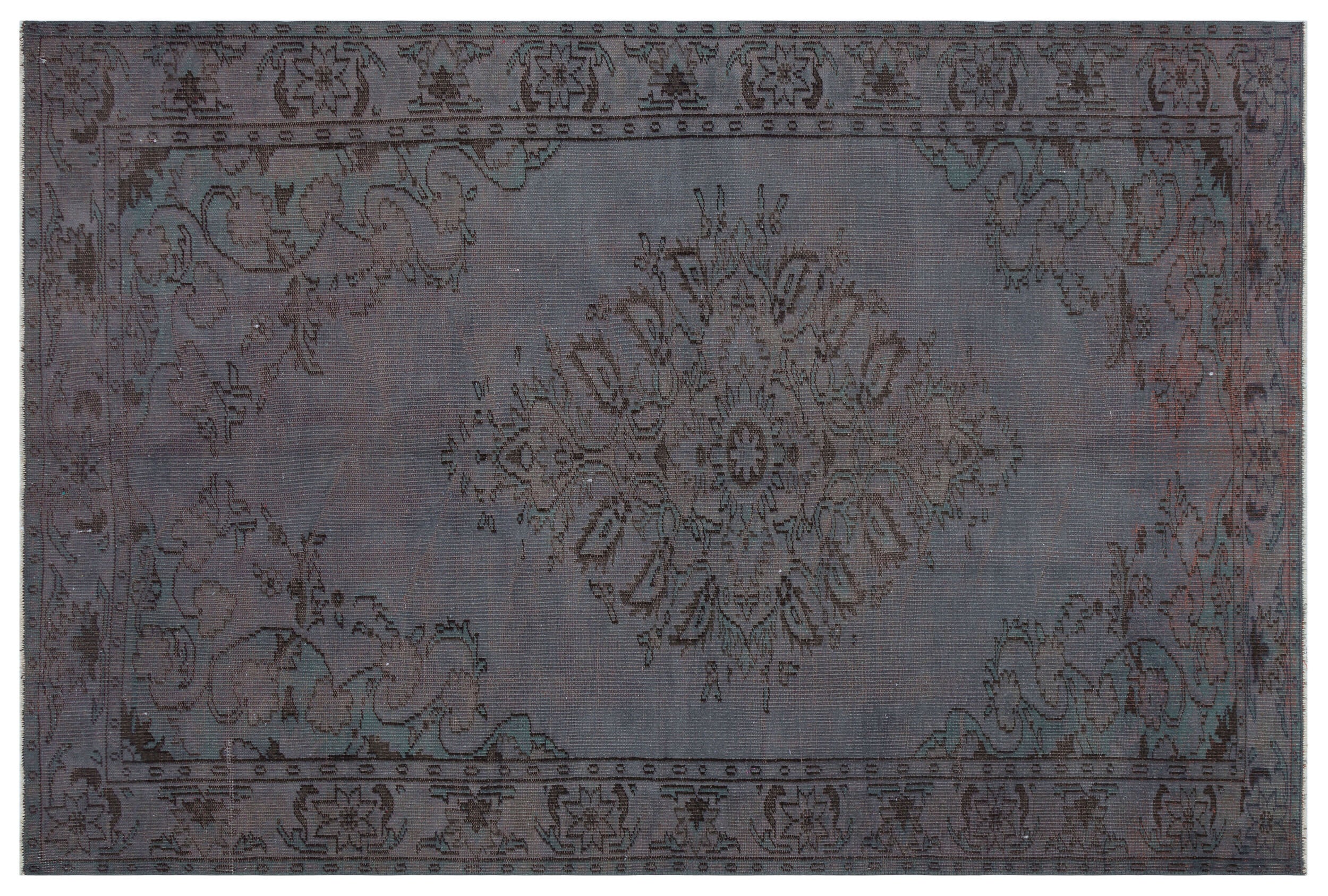 Gray Over Dyed Vintage Rug 6'1'' x 9'2'' ft 186 x 280 cm