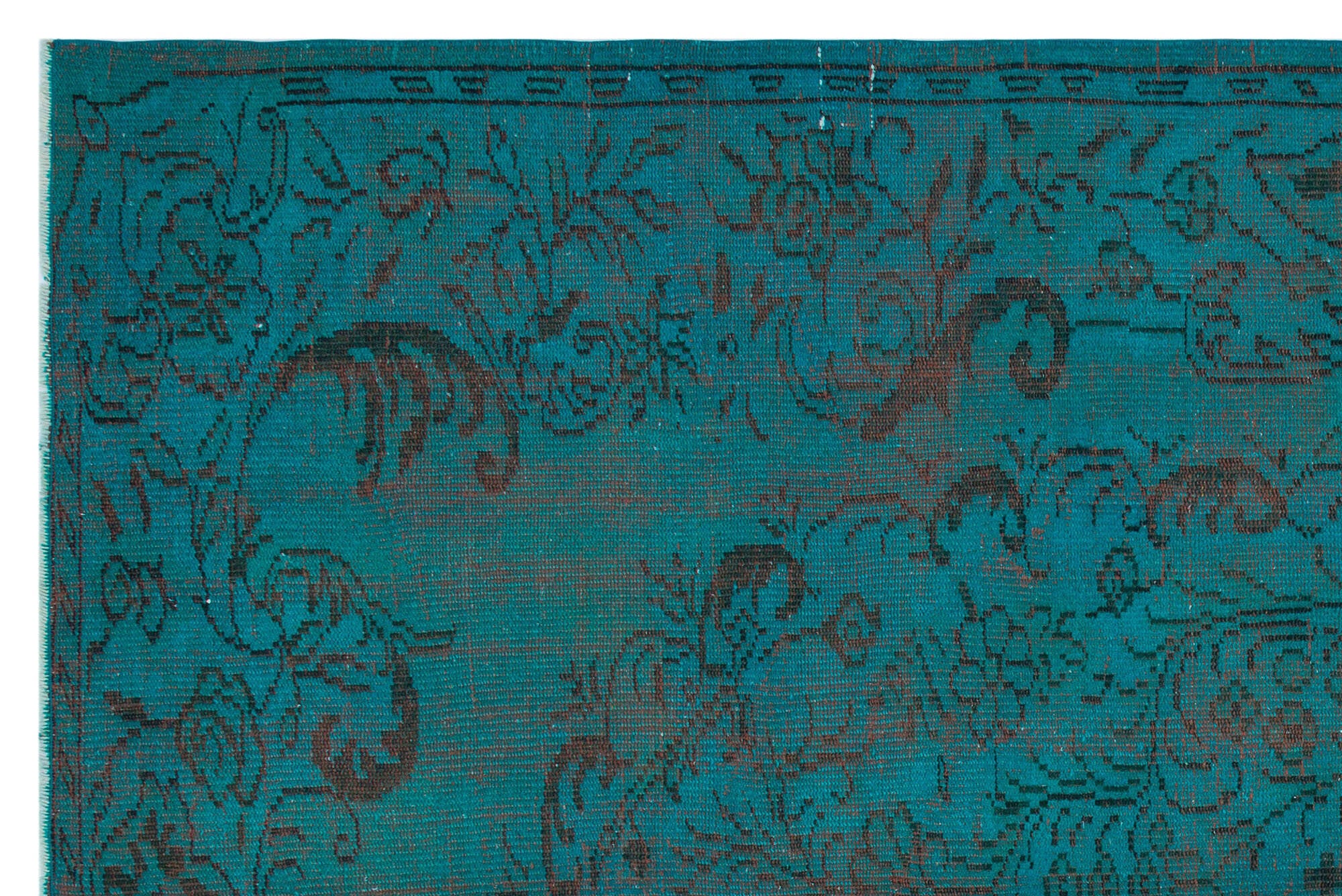 Traditional Design Turquoise Over Dyed Vintage Rug 5'9'' x 8'11'' ft 175 x 272 cm